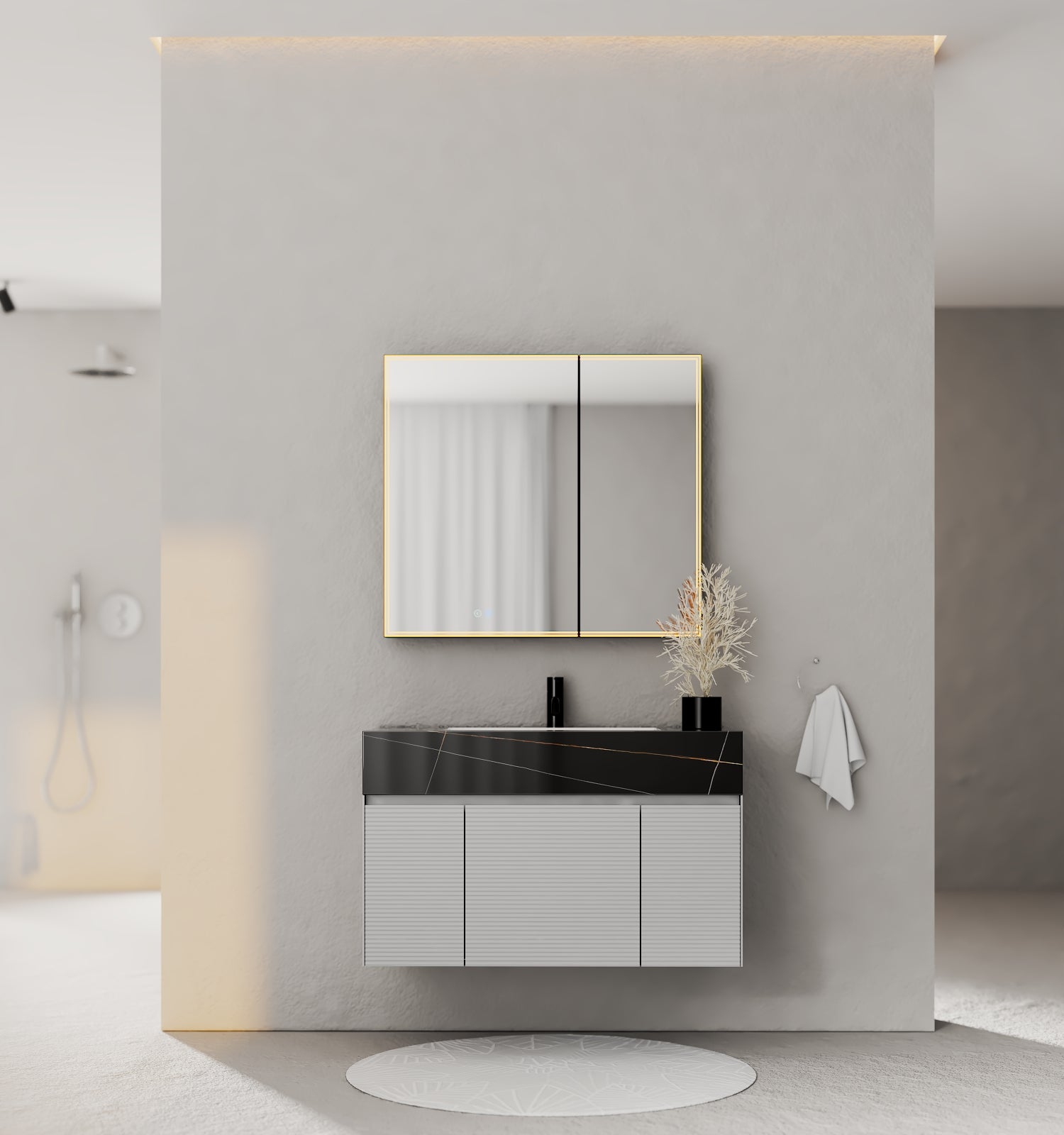 40''/48'' Stone Top with Light Gray Engineered Wood Floating Bathroom Vanity - Vanity40"x22" NeoNova Decor