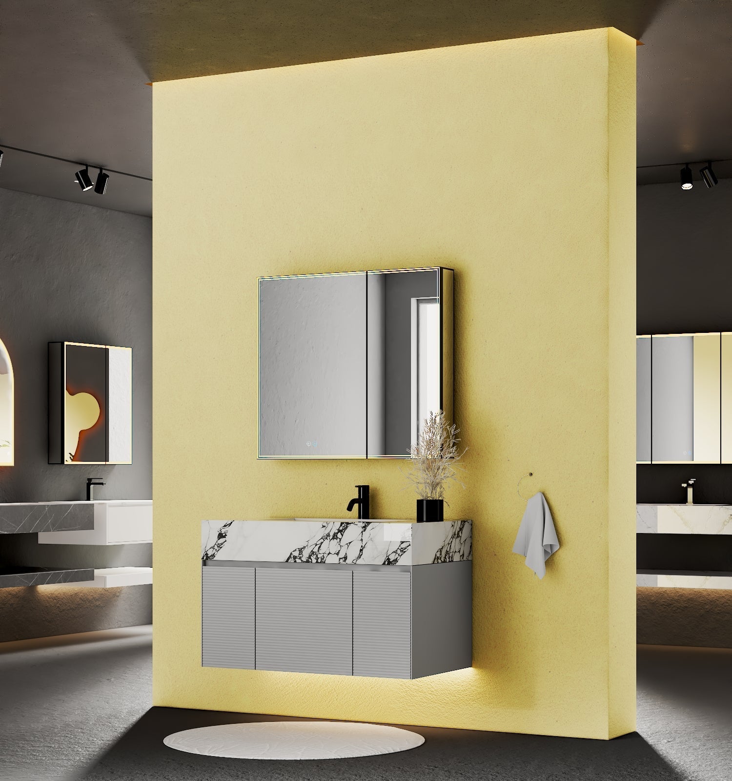 40''/48'' Stone Top with Light Gray Engineered Wood Floating Bathroom Vanity - Vanity40"x22" NeoNova Decor