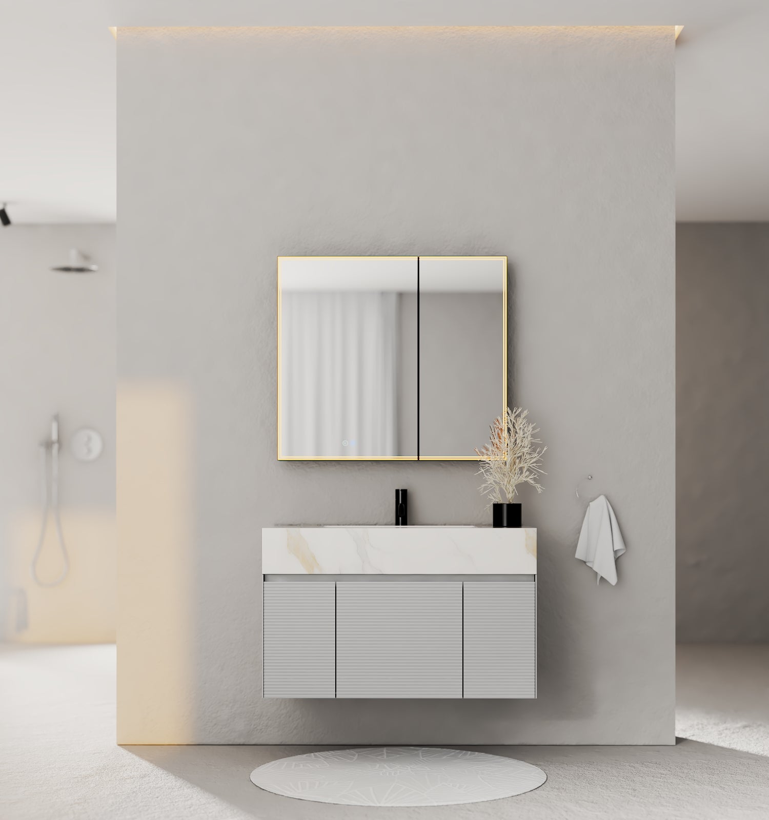 40''/48'' Stone Top with Light Gray Engineered Wood Floating Bathroom Vanity - Vanity40"x22" NeoNova Decor