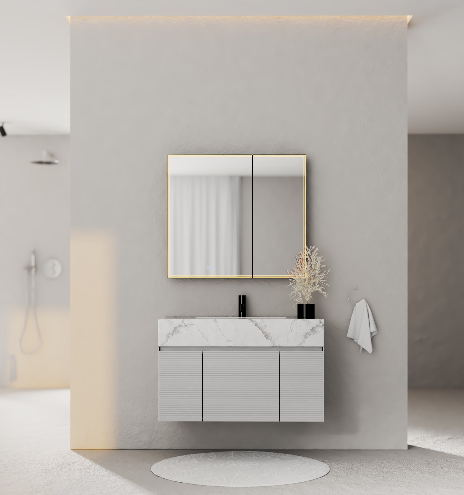 40''/48'' Stone Top with Light Gray Engineered Wood Floating Bathroom Vanity - Vanity40"x22" NeoNova Decor