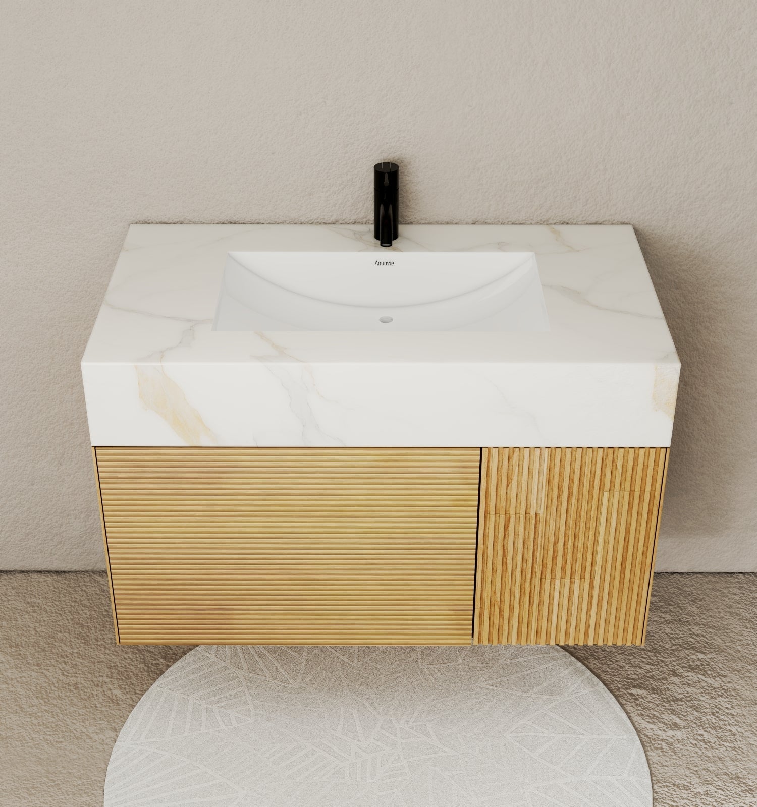 40''/48'' Stone Top with Oak Engineered Wood Floating Bathroom Vanity - Vanity40"x 21.5" NeoNova Decor