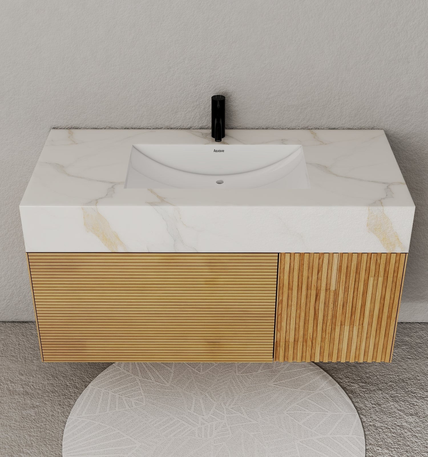 40''/48'' Stone Top with Oak Engineered Wood Floating Bathroom Vanity - Vanity48"x 21.5" NeoNova Decor