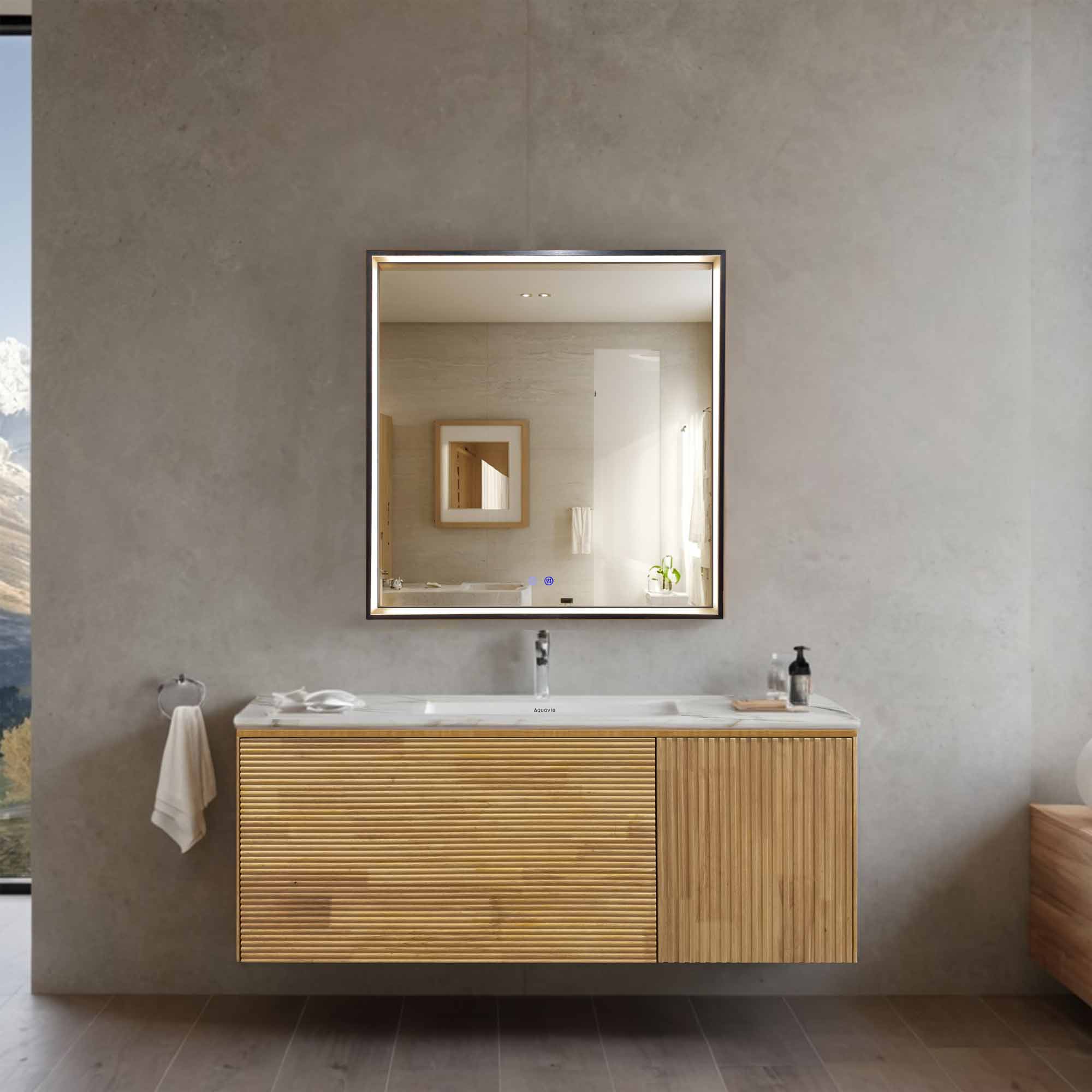 40''/48'' Stone Top with Oak Engineered Wood Floating Bathroom Vanity - Vanity48"x21.5" NeoNova Decor