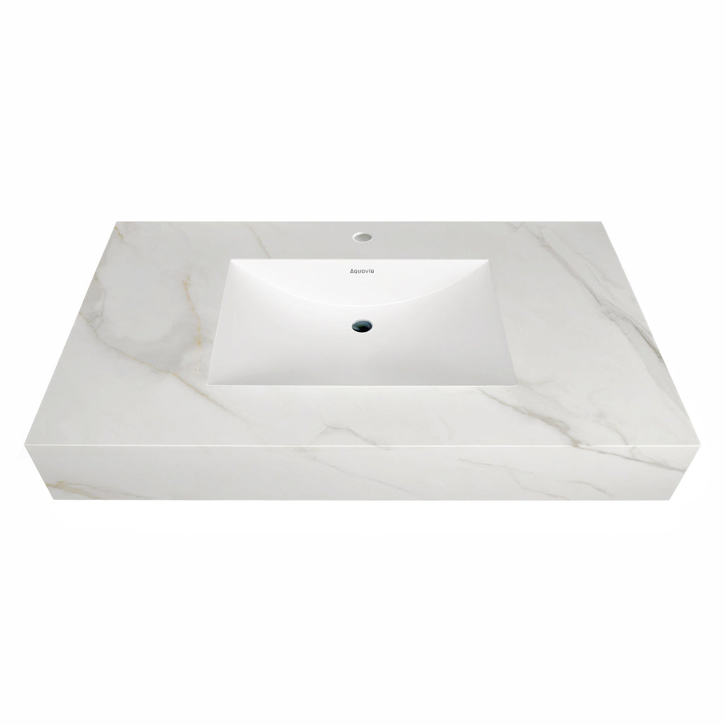 32"-71" Seamless Sintered Stone Vanity Top with Integrated Basin – Calacatta Gold