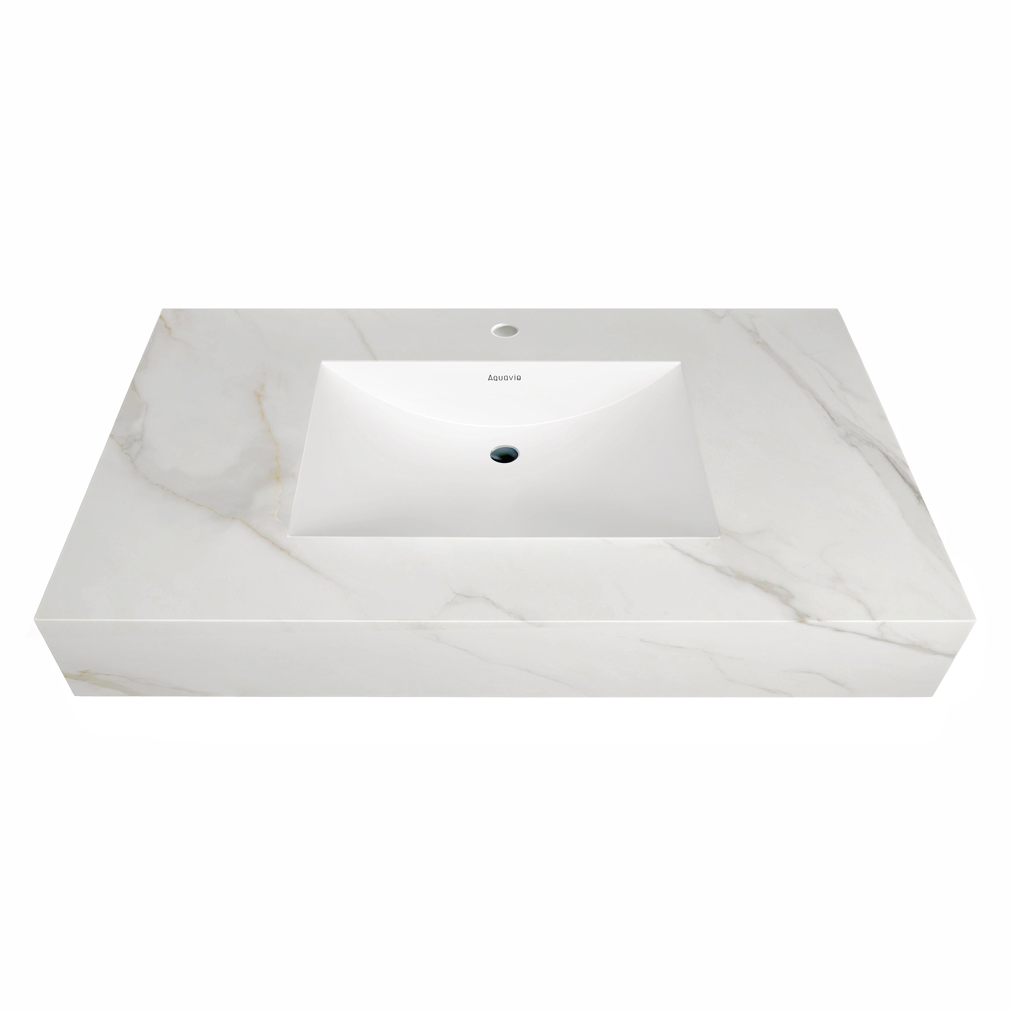 32"-71" Seamless Sintered Stone Vanity Top with Integrated Basin – Calacatta Gold