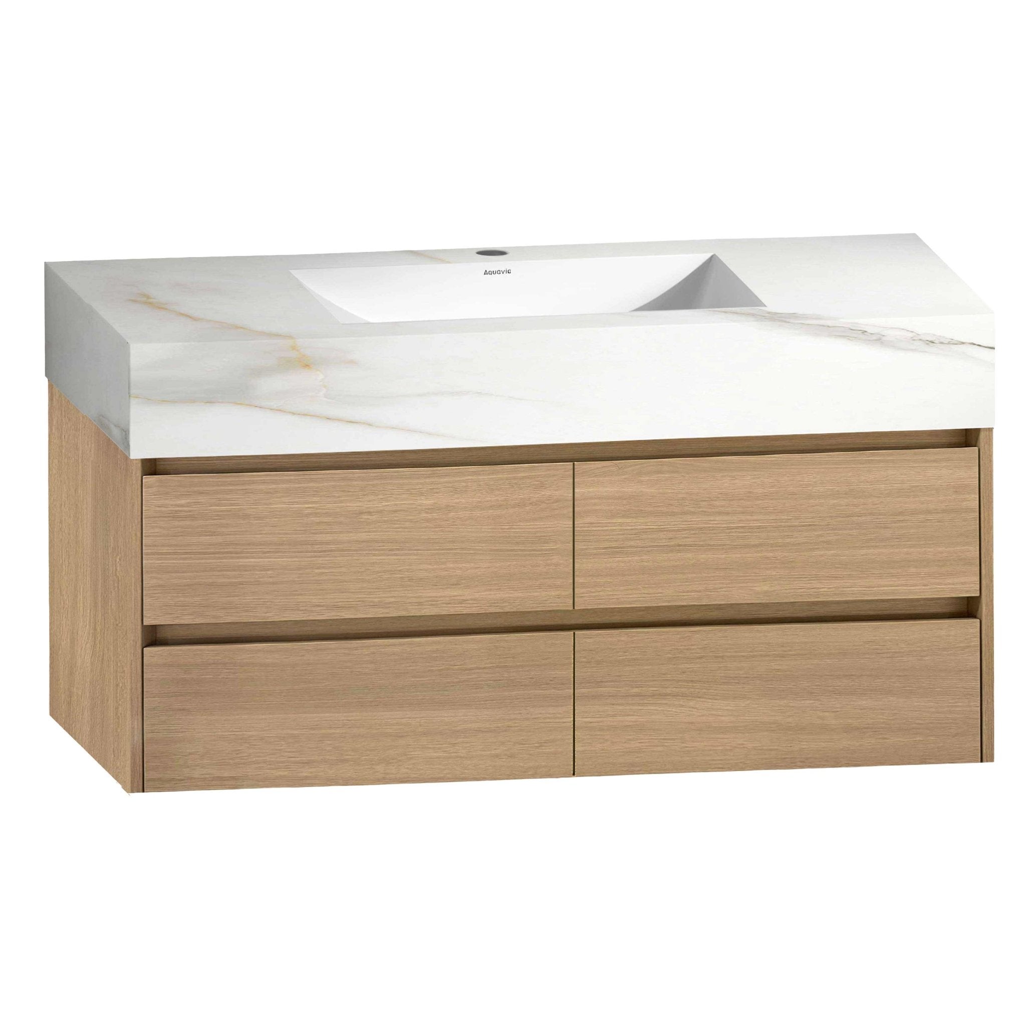 48 Inch Sintered Stone Top With Double Drawer Floating Bathroom Vanity - VanityZMR NeoNova Decor
