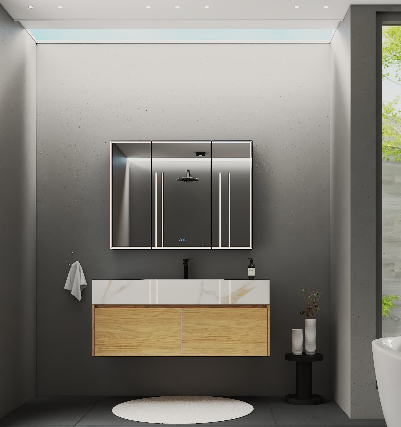 48" Bathroom vanity with sintered stone top and soft-close drawers