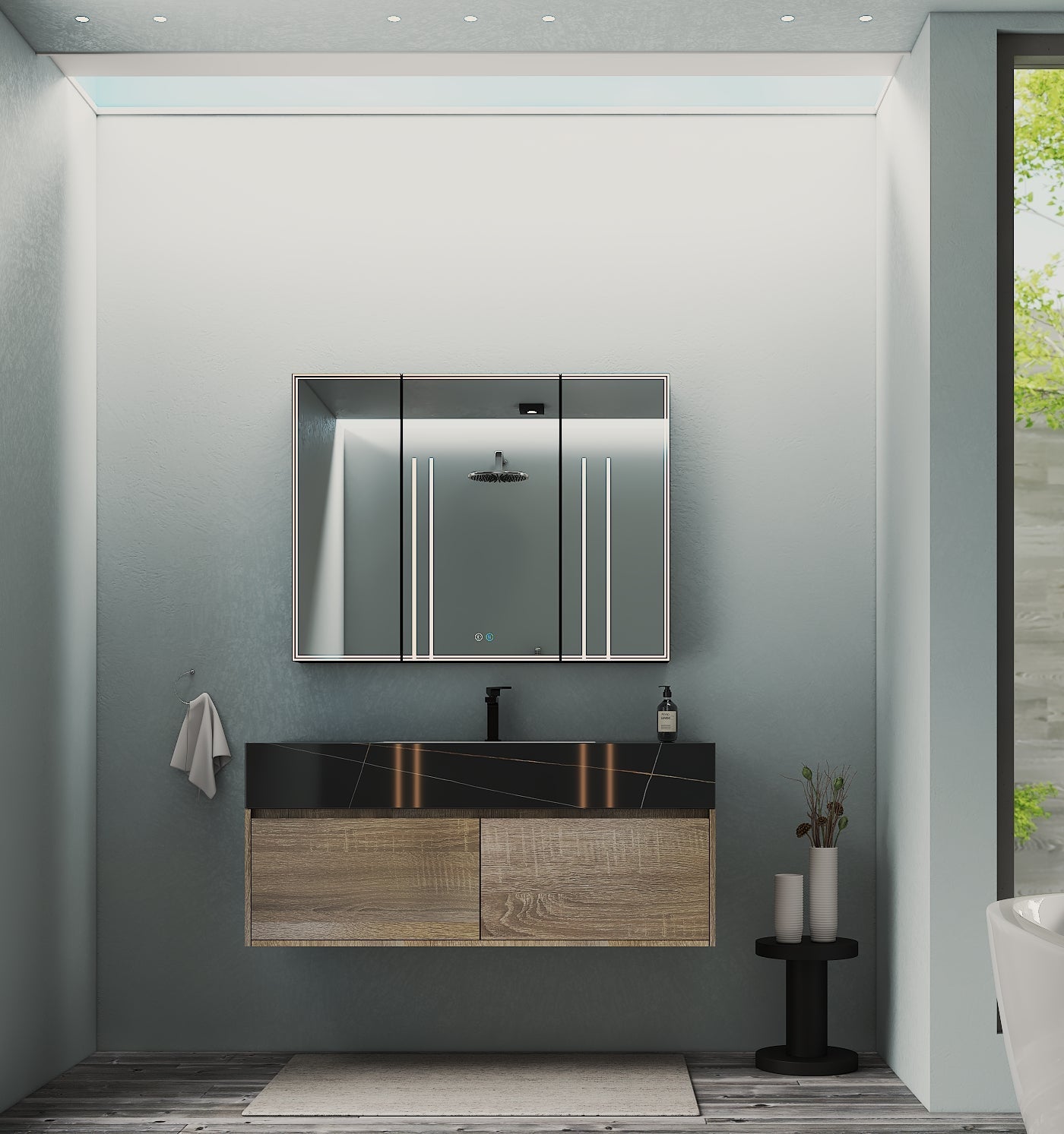 Wall-mounted 48 inch vanity with dual storage drawers