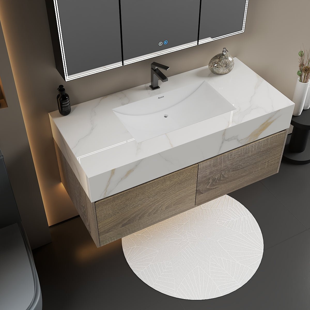 48'' Sintered Stone Top with Double Drawer Floating Bathroom Vanity - Vanity48"x22.5" NeoNova Decor