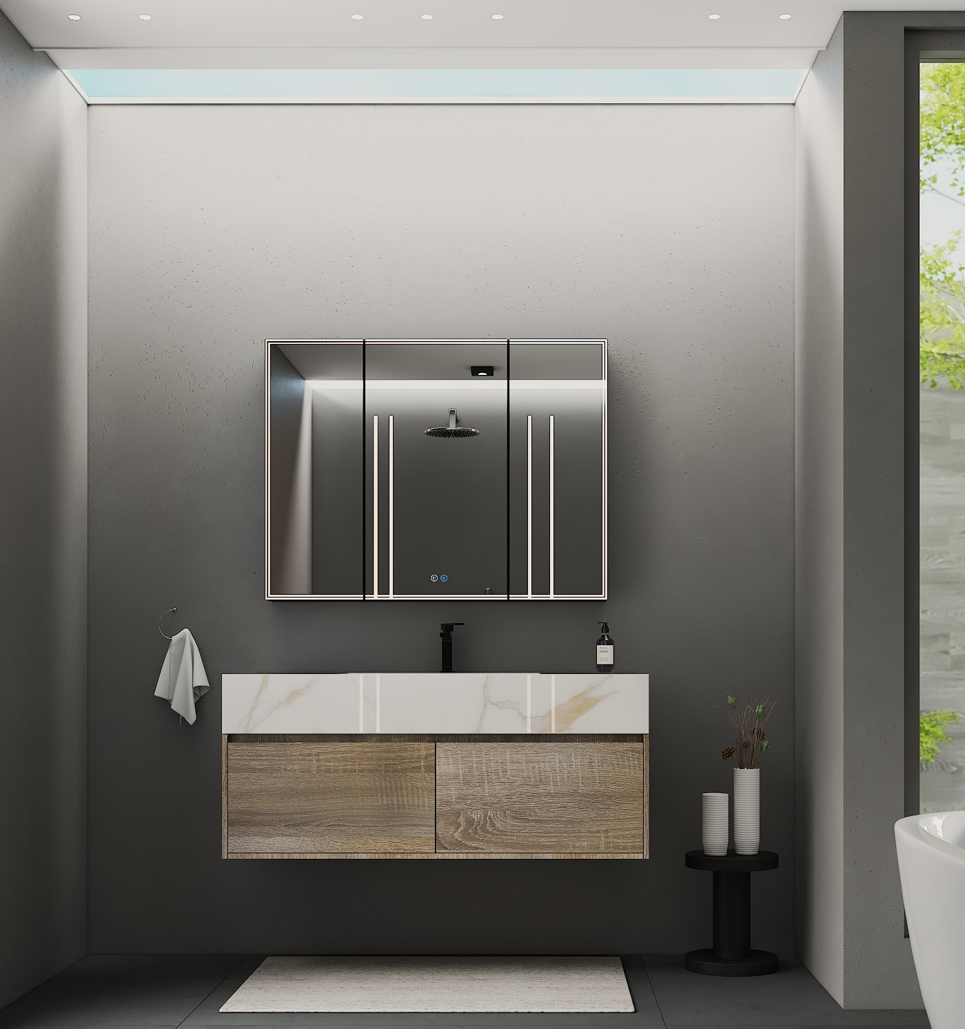 48-inch floating bathroom vanity with sintered stone countertop