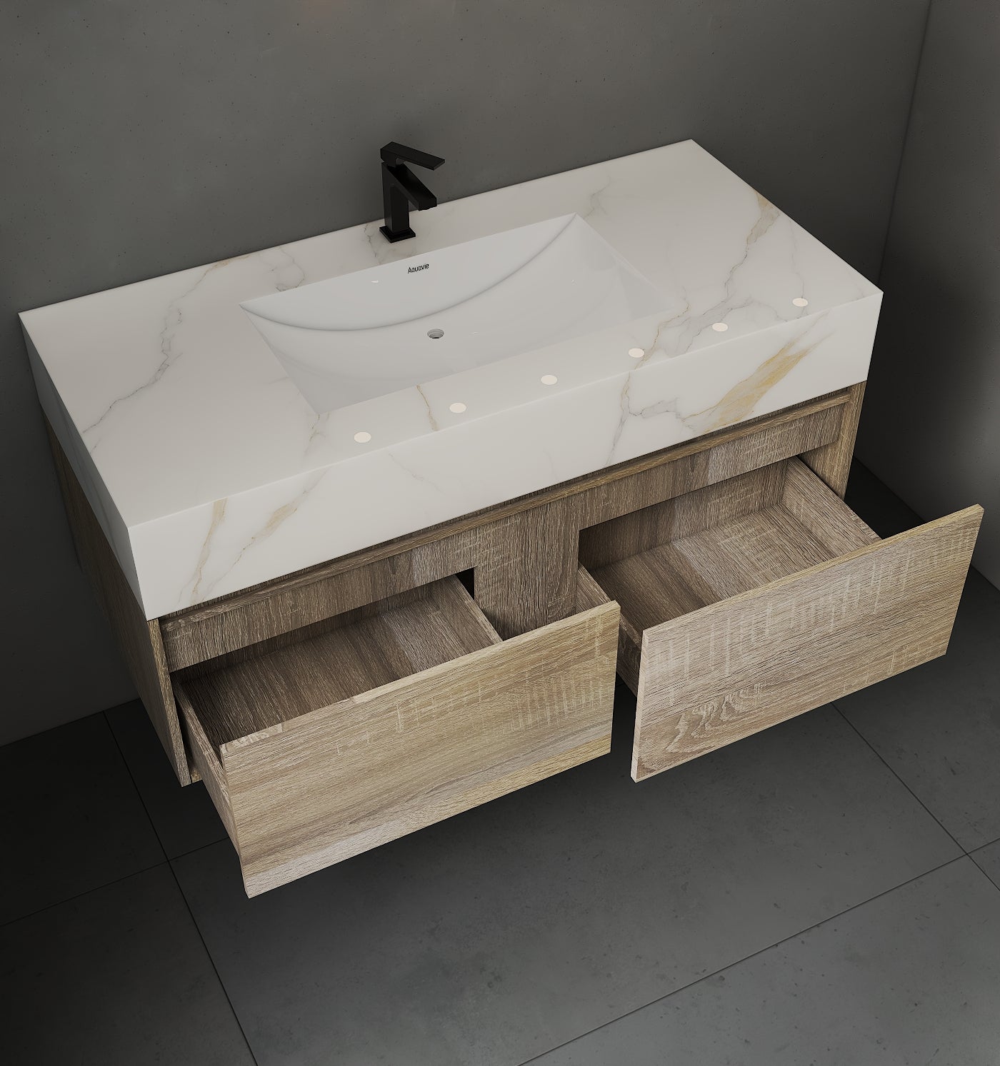 48'' Sintered Stone Top with Double Drawer Floating Bathroom Vanity - Vanity48"x22.5" NeoNova Decor