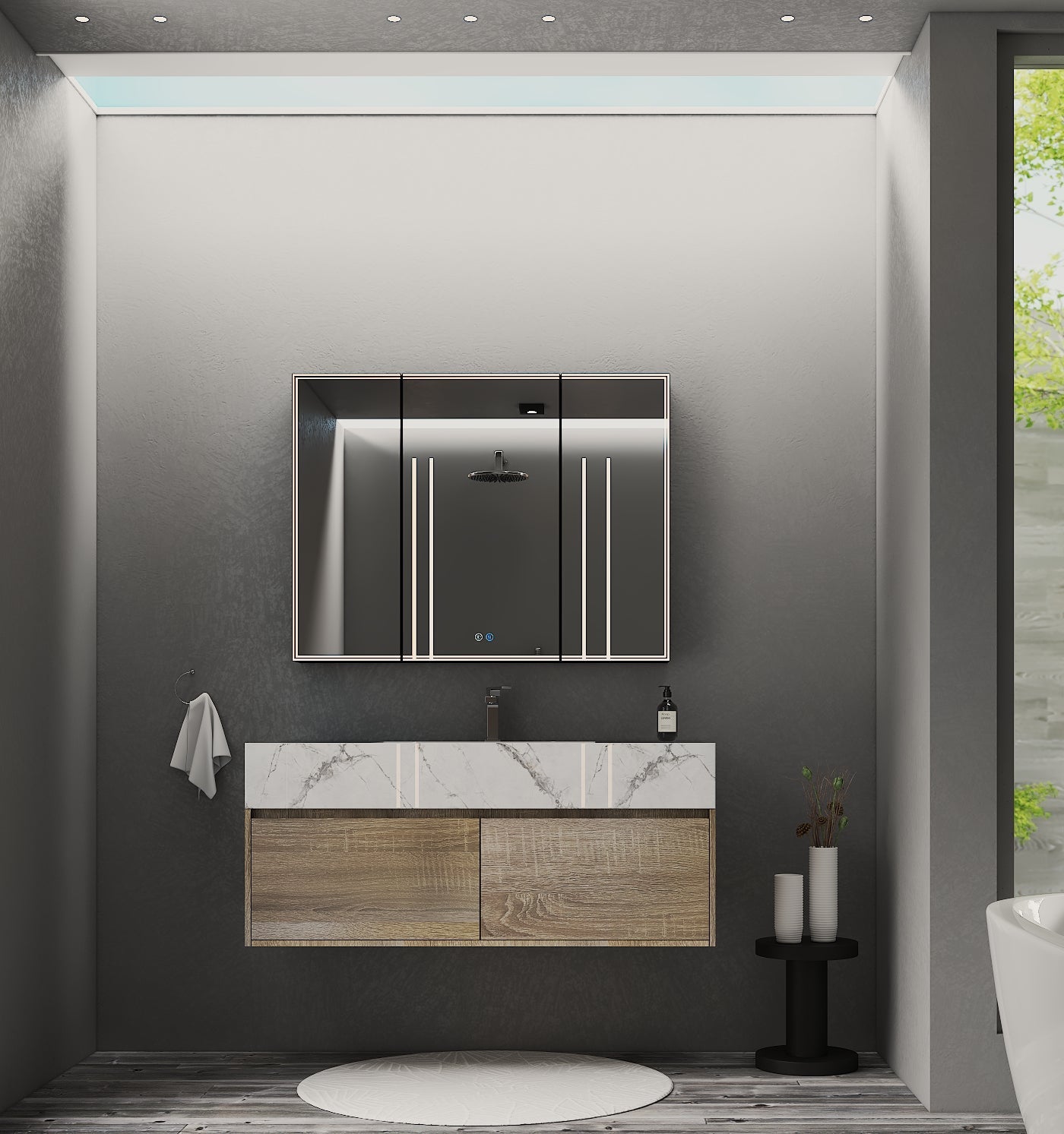 Floating vanity 48 inch with easy wall-mount installation