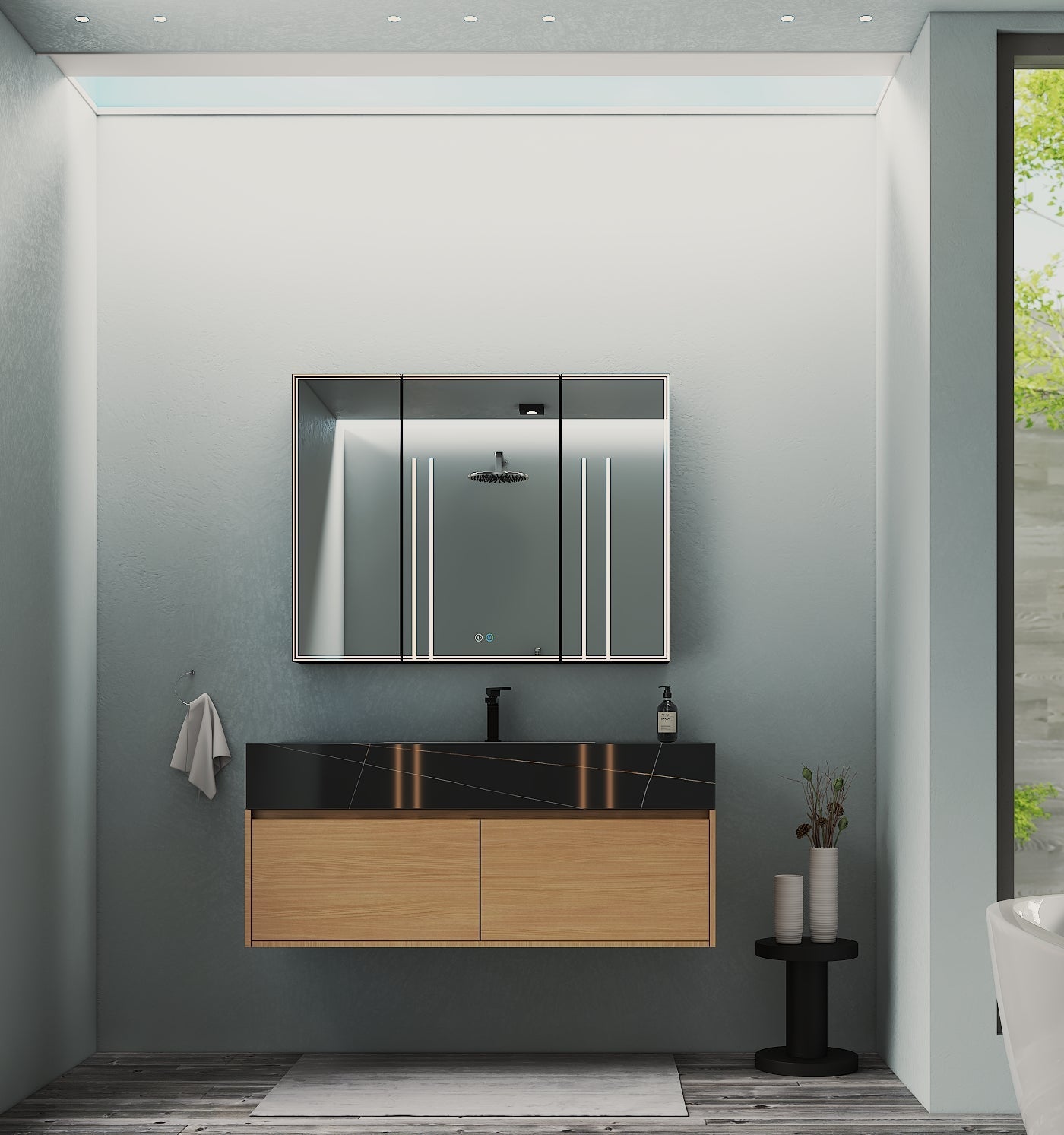 48'' Sintered Stone Top with Double Drawer Floating Bathroom Vanity - Vanity48"x22.5" NeoNova Decor