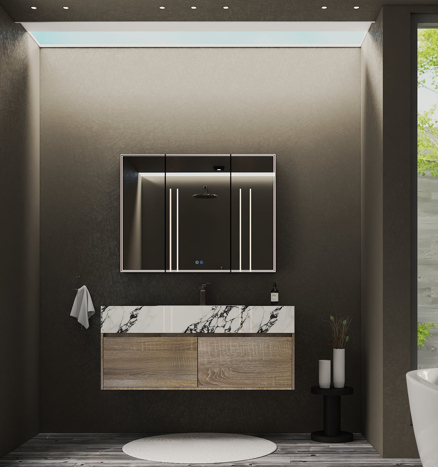 48'' Plywood bathroom cabinet with marble-look surface NeoNova Decor