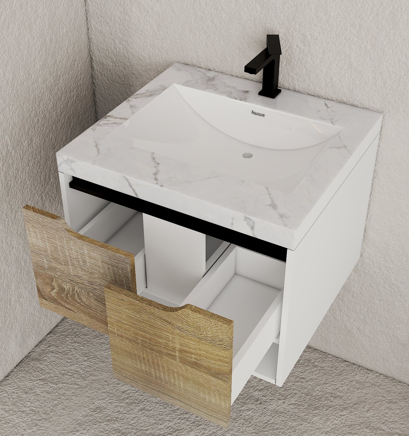 24", 32", 40" Modern Floating Vanity with Seamless Stone Top