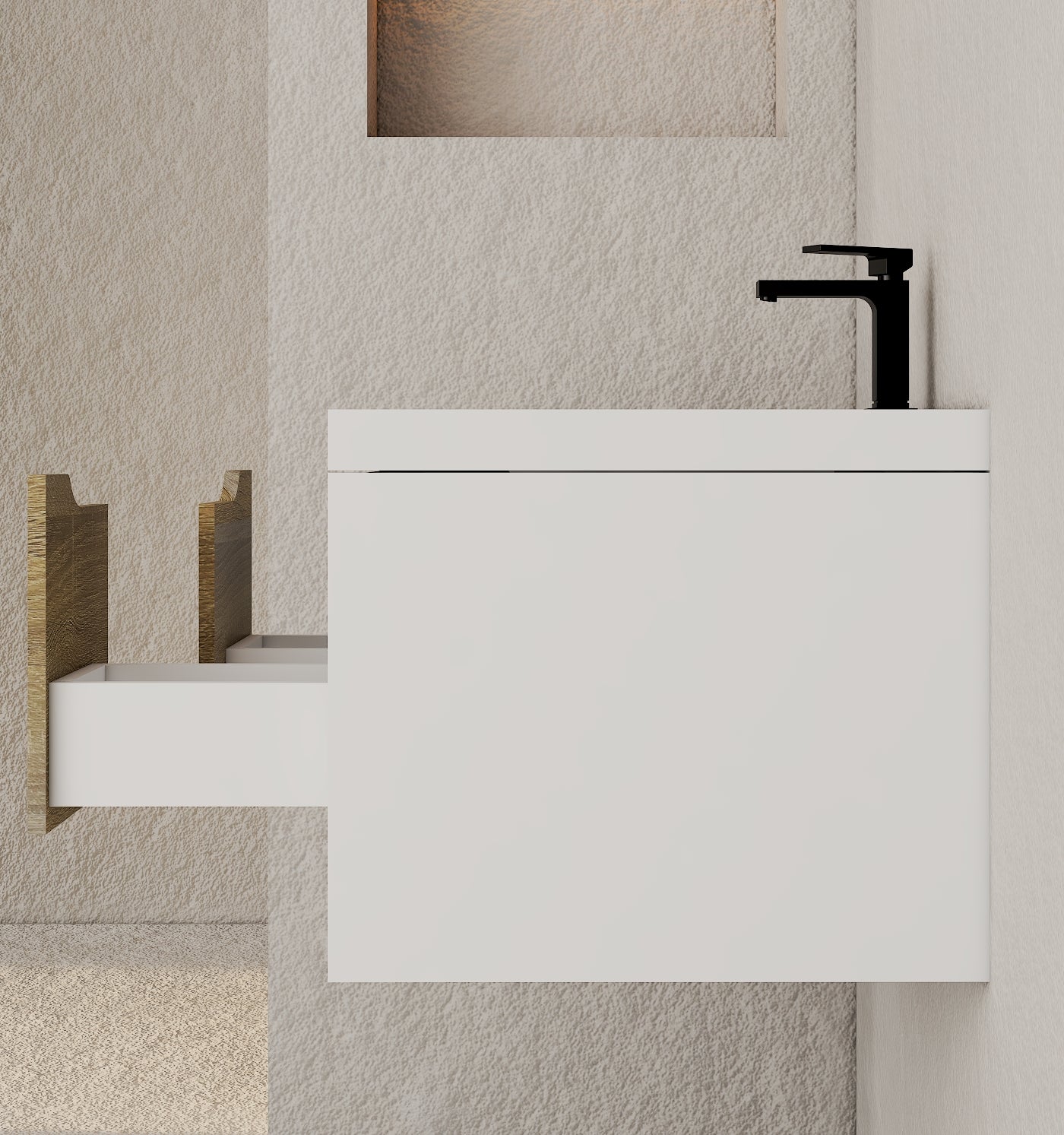 24", 32", 40" Modern Floating Vanity with Seamless Stone Top