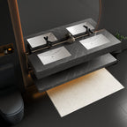 Seamless marble-look double sink vanity 71 inch, floating wall-mounted design in matte grey stone