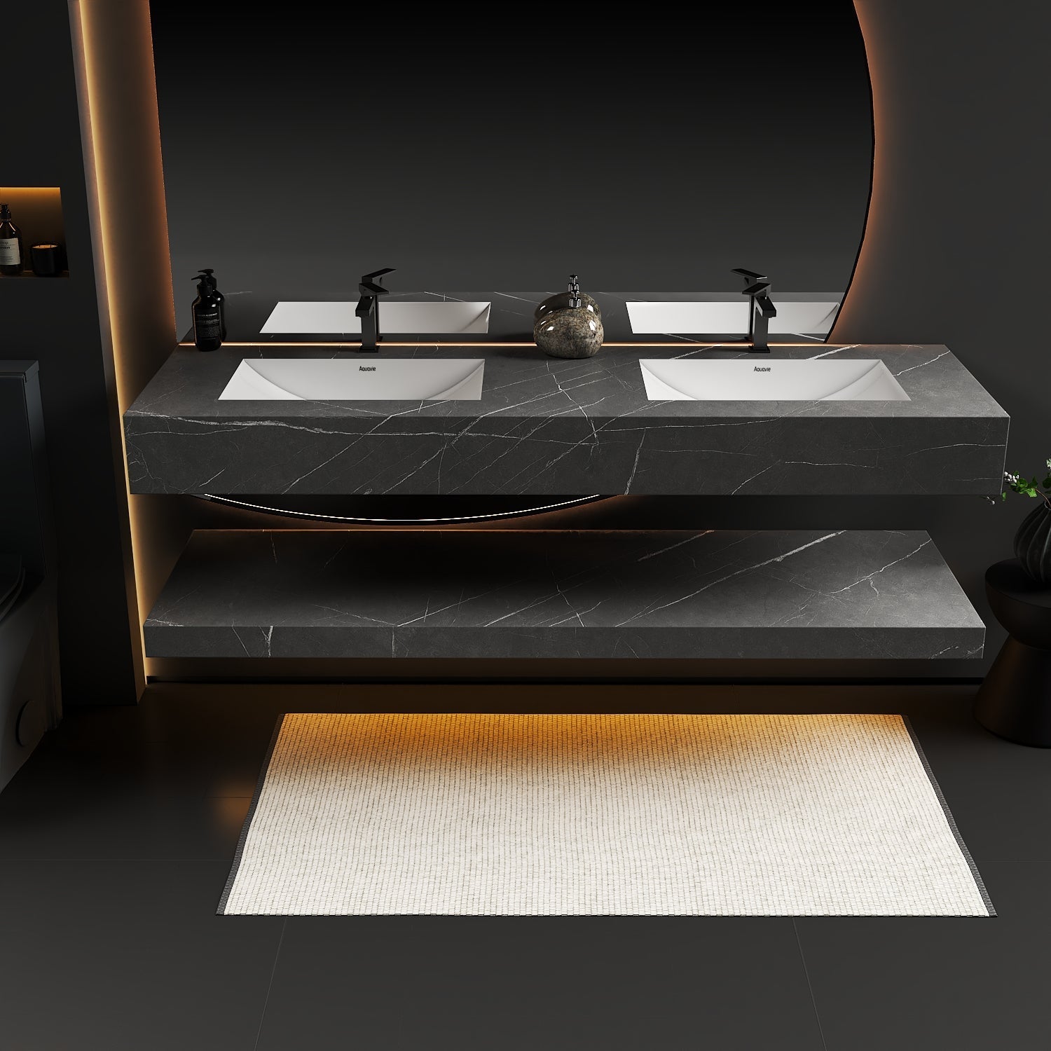 71 inch floating double sink vanity with seamless marble-look stone top, Armani Grey finish