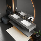 Contemporary bathroom vanity, 71 inch floating double sink with seamless Armani Grey stone
