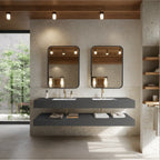 Minimalist floating bathroom vanity 71 inch, seamless dual sink sintered stone Armani Grey