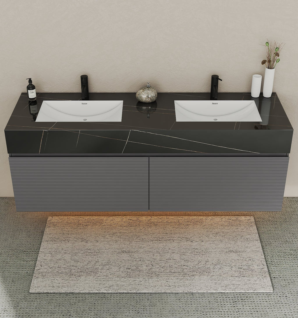 71'' Stone Top with Dark Gray Engineered Wood Floating Bathroom Vanity - Vanity71" x 22.5" NeoNova Decor