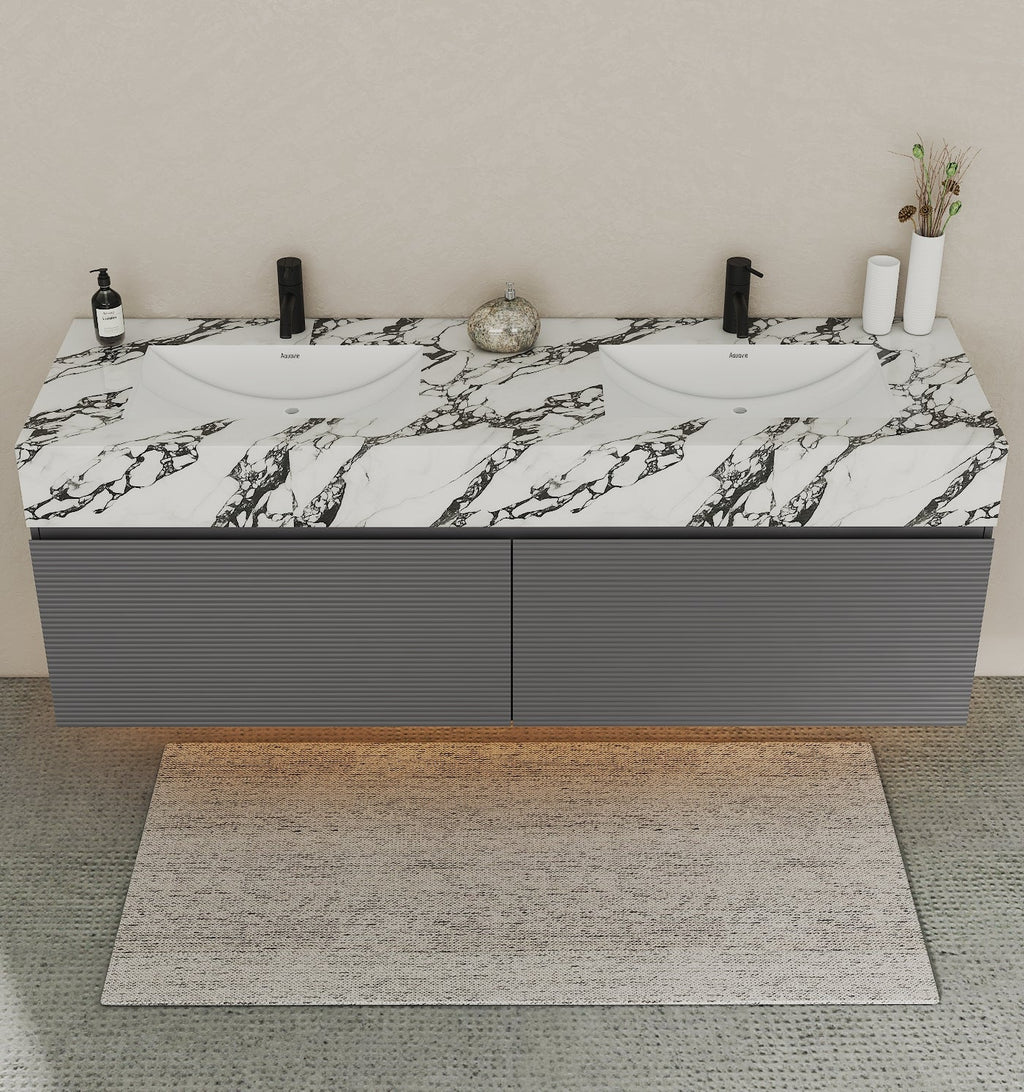 71'' Stone Top with Dark Gray Engineered Wood Floating Bathroom Vanity - Vanity71" x 22.5" NeoNova Decor