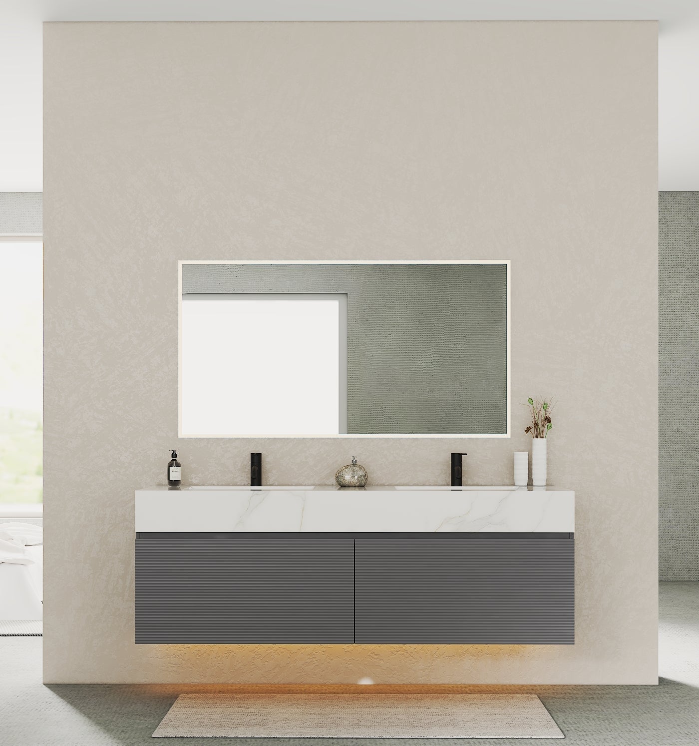 71'' Stone Top with Dark Gray Engineered Wood Floating Bathroom Vanity - Vanity71" x 22.5" NeoNova Decor