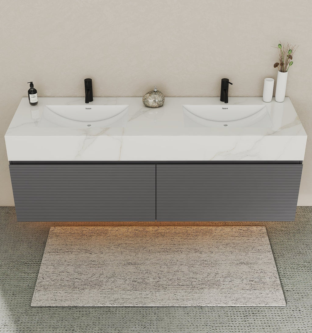 71'' Stone Top with Dark Gray Engineered Wood Floating Bathroom Vanity - Vanity71" x 22.5" NeoNova Decor