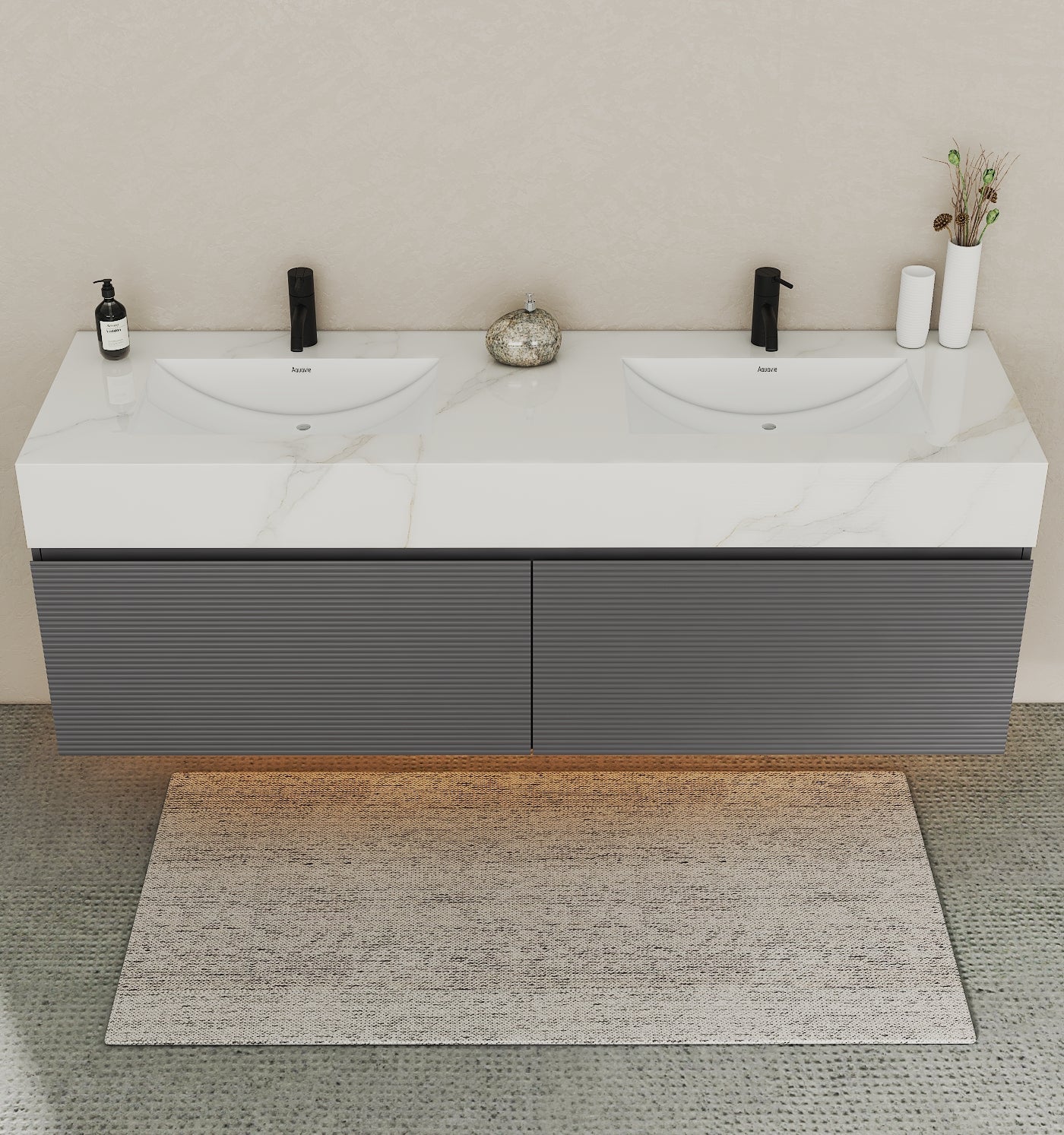 71'' Stone Top with Dark Gray Engineered Wood Floating Bathroom Vanity - Vanity71" x 22.5" NeoNova Decor