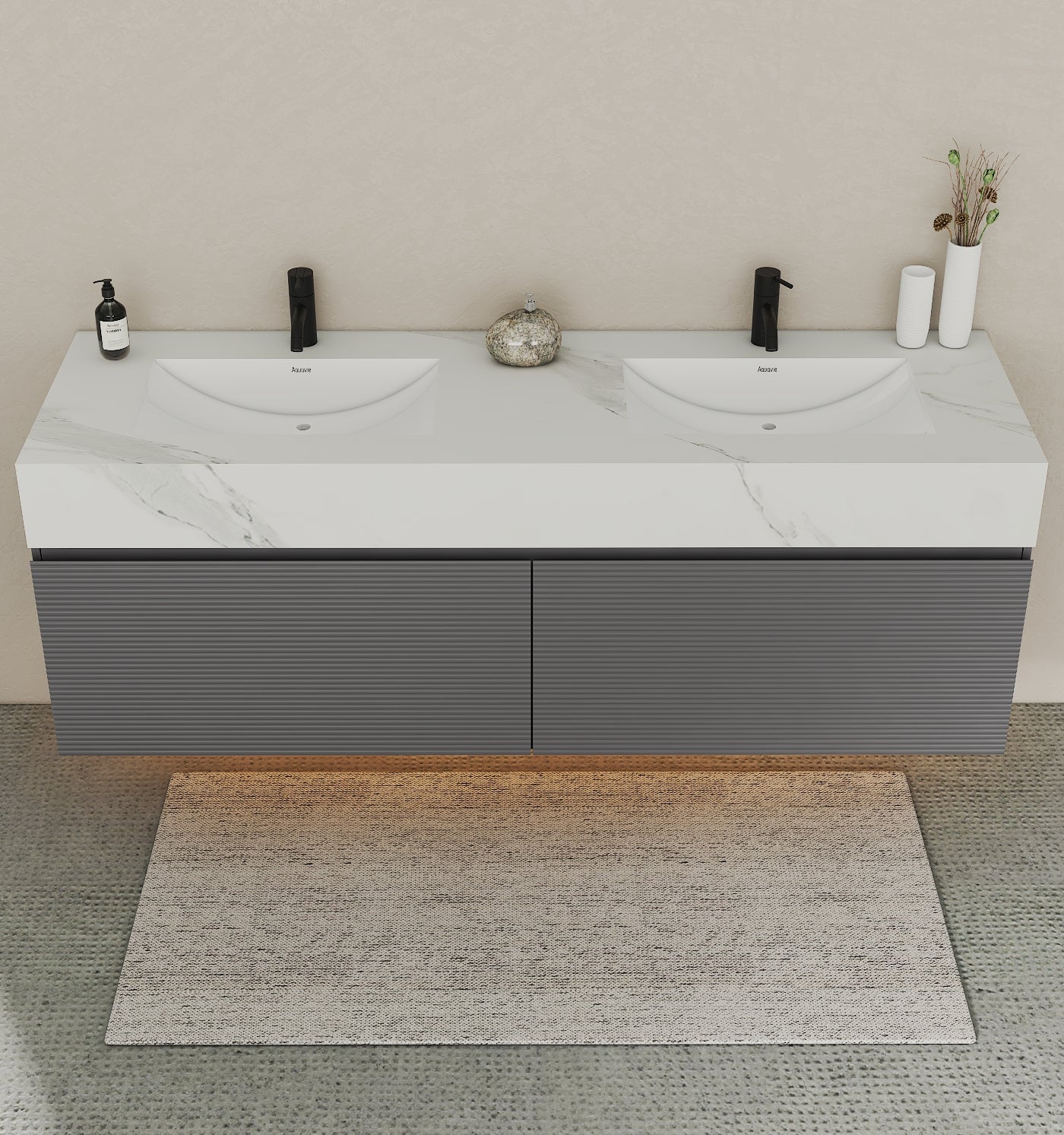 71'' Stone Top with Dark Gray Engineered Wood Floating Bathroom Vanity - Vanity71" x 22.5" NeoNova Decor