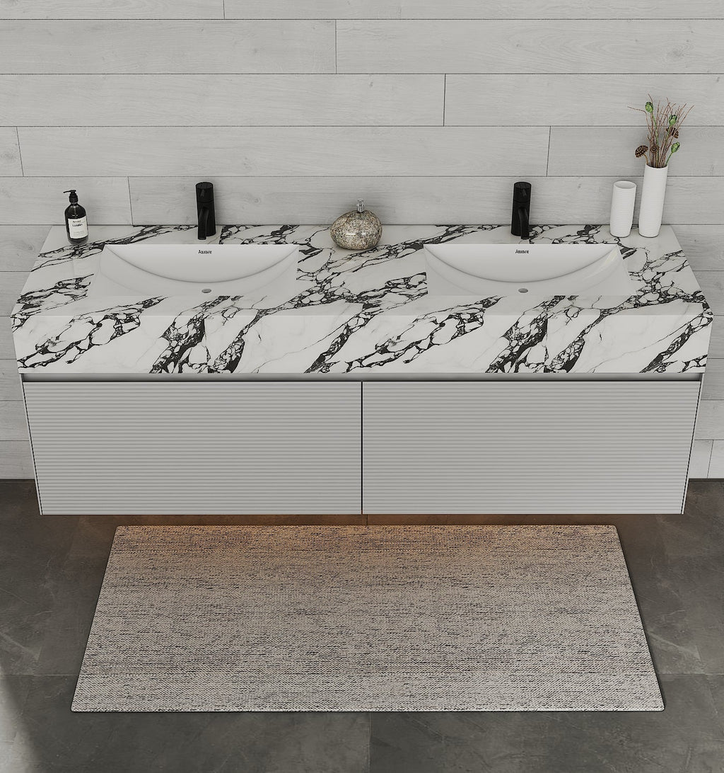 71'' Stone Top with Light Gray Engineered Wood Floating Bathroom Vanity - Vanity71" x 22.5" NeoNova Decor