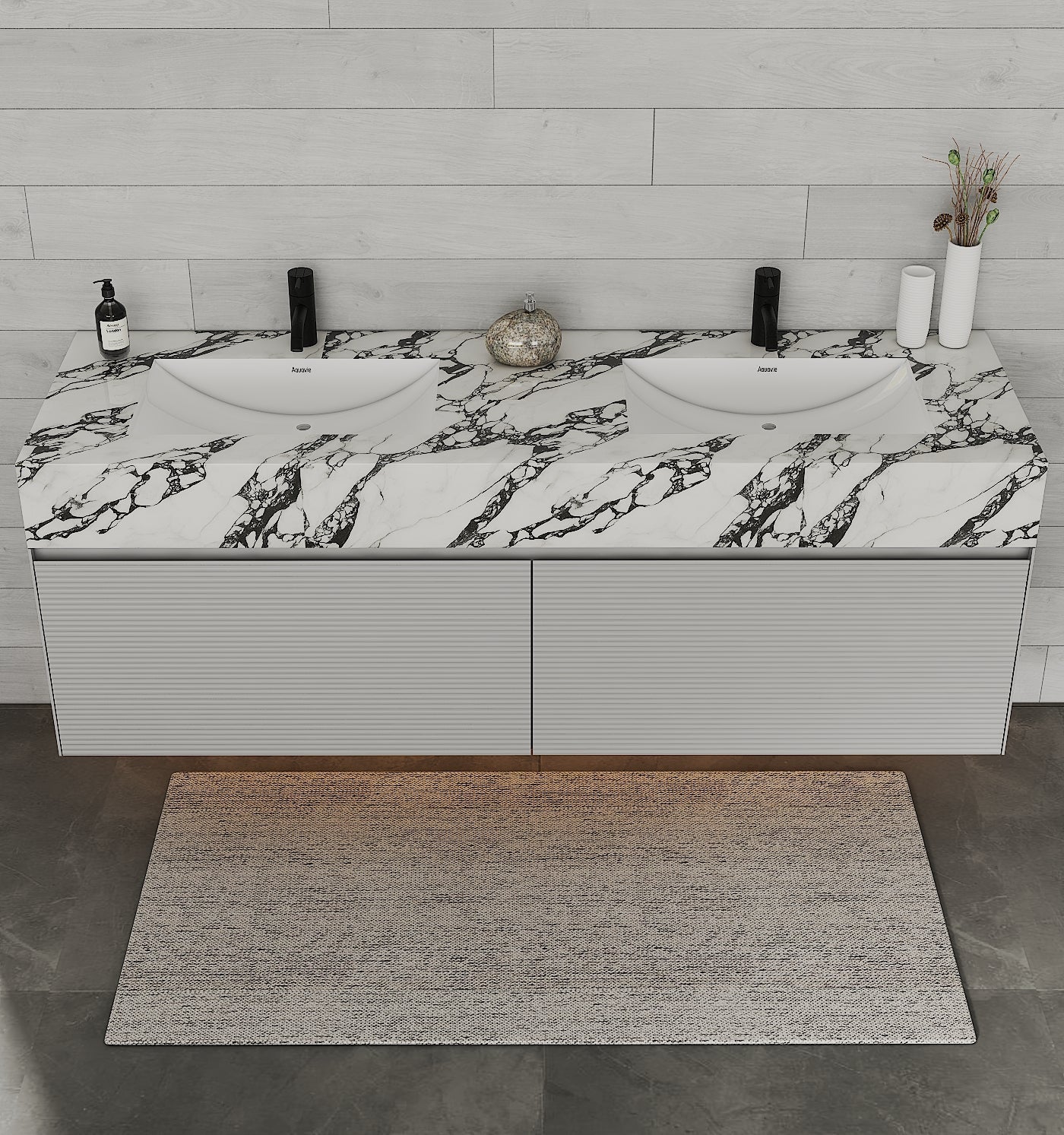 71'' Stone Top with Light Gray Engineered Wood Floating Bathroom Vanity - Vanity71" x 22.5" NeoNova Decor