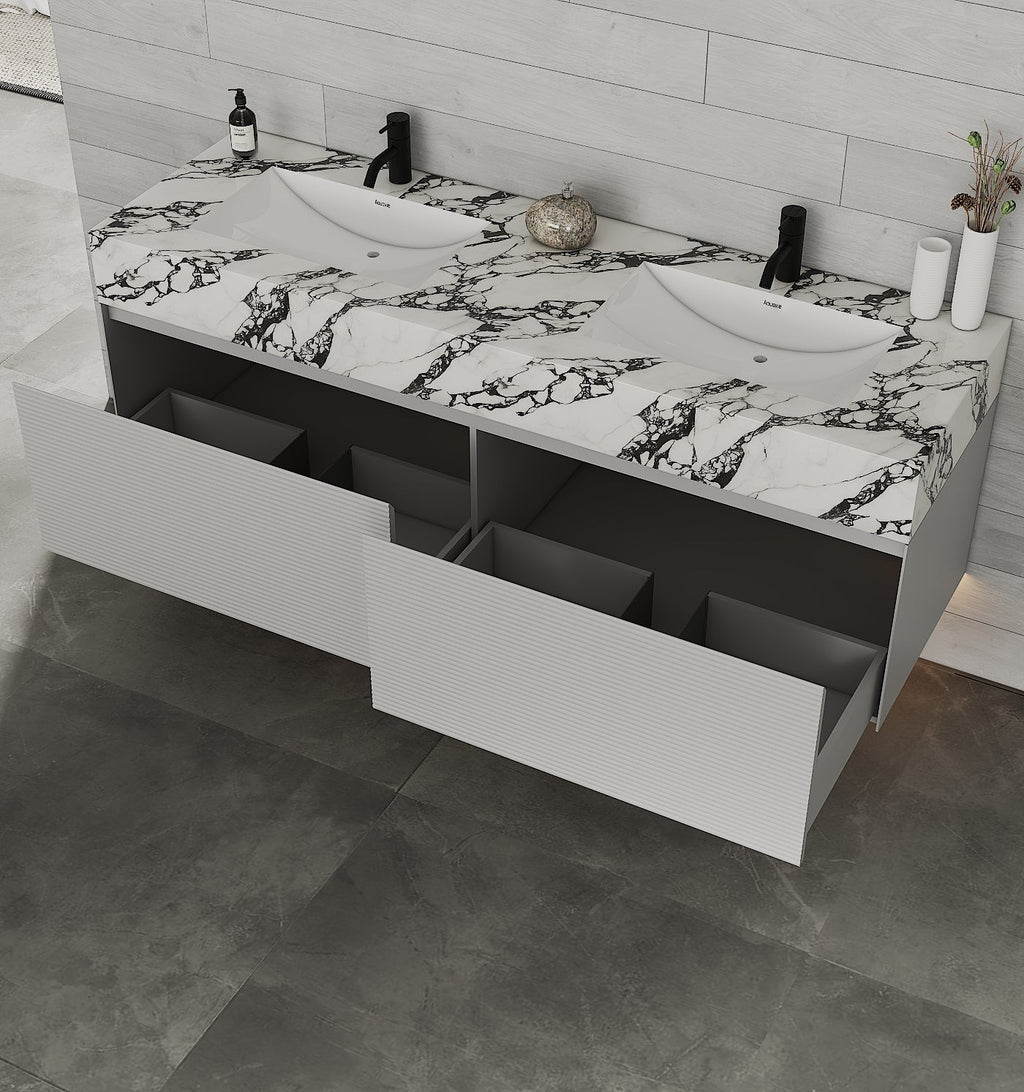 71'' Stone Top with Light Gray Engineered Wood Floating Bathroom Vanity - Vanity71" x 22.5" NeoNova Decor