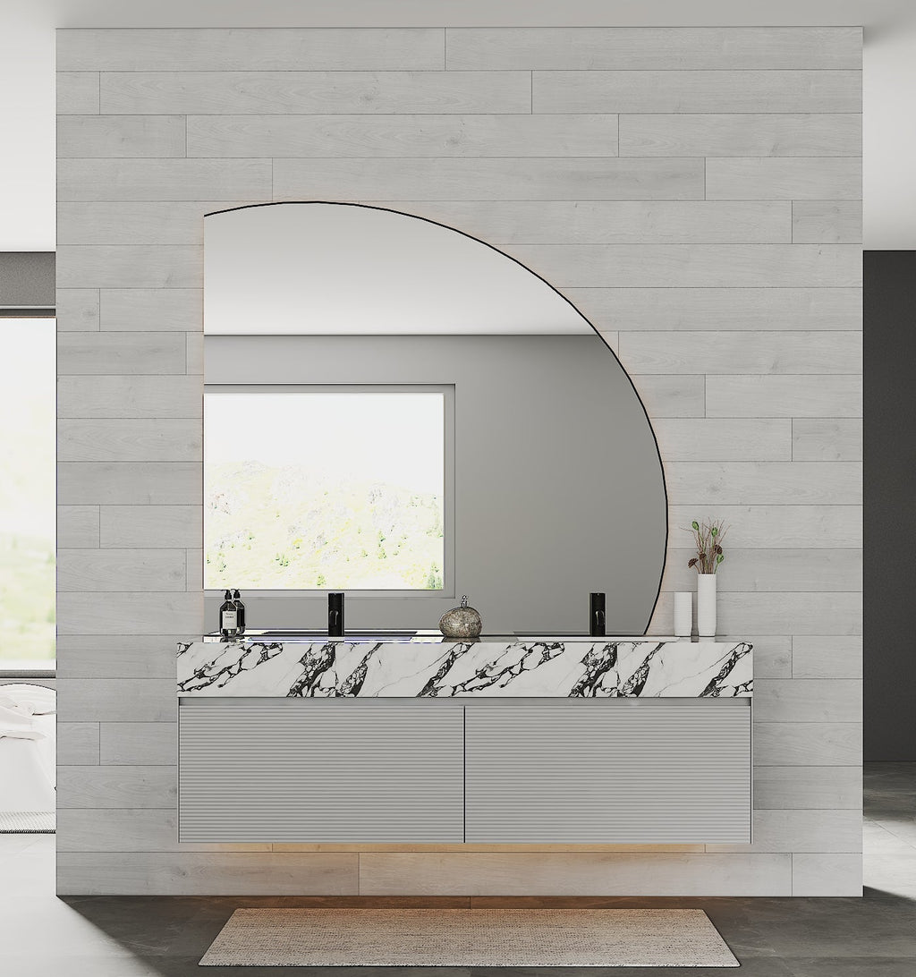 Luxury 71 inch fluted double sink bathroom vanity with modern wood finish