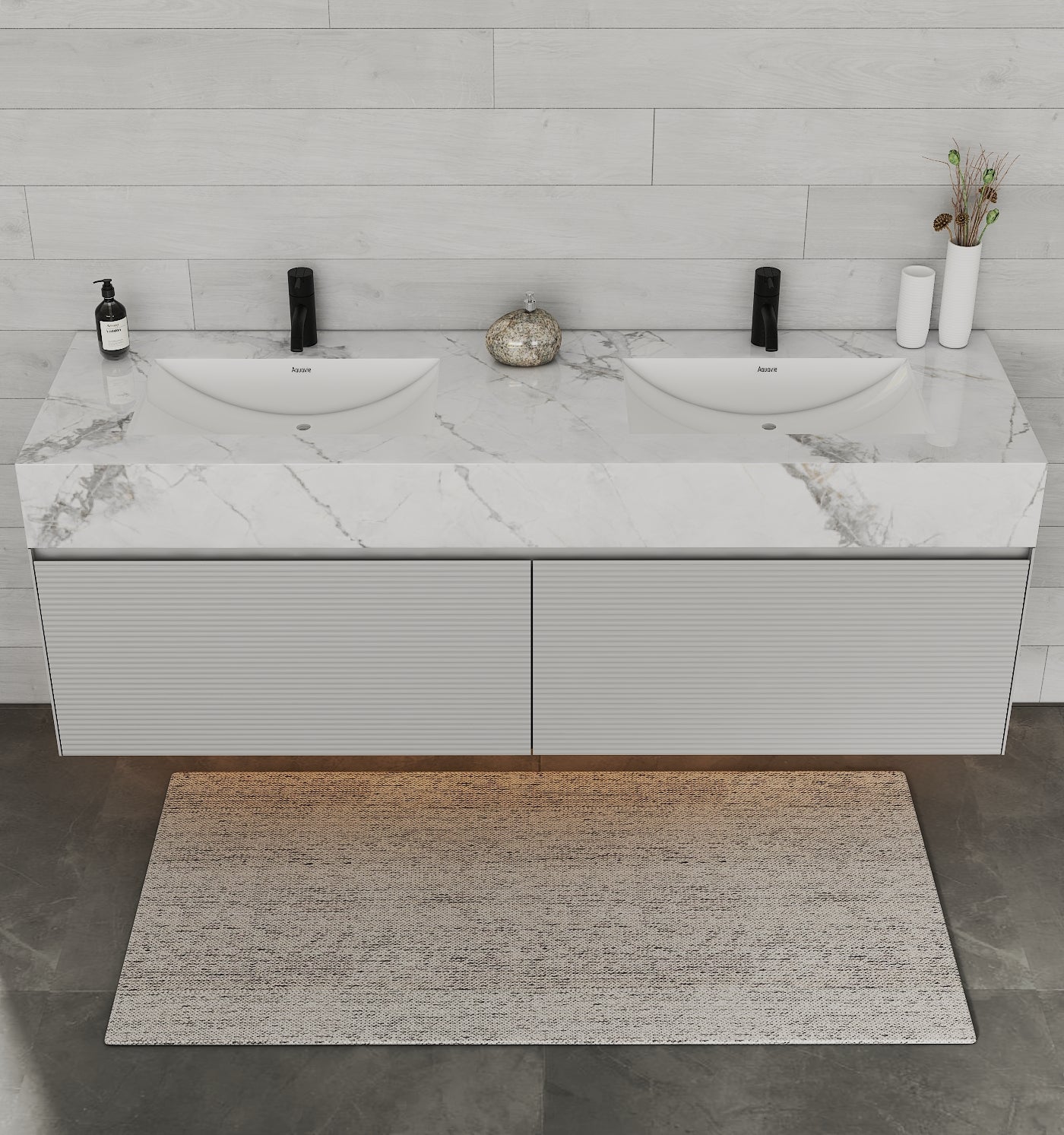 71'' Stone Top with Light Gray Engineered Wood Floating Bathroom Vanity - Vanity71" x 22.5" NeoNova Decor