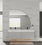 Front view of 71 inch fluted double sink floating vanity with stone countertop