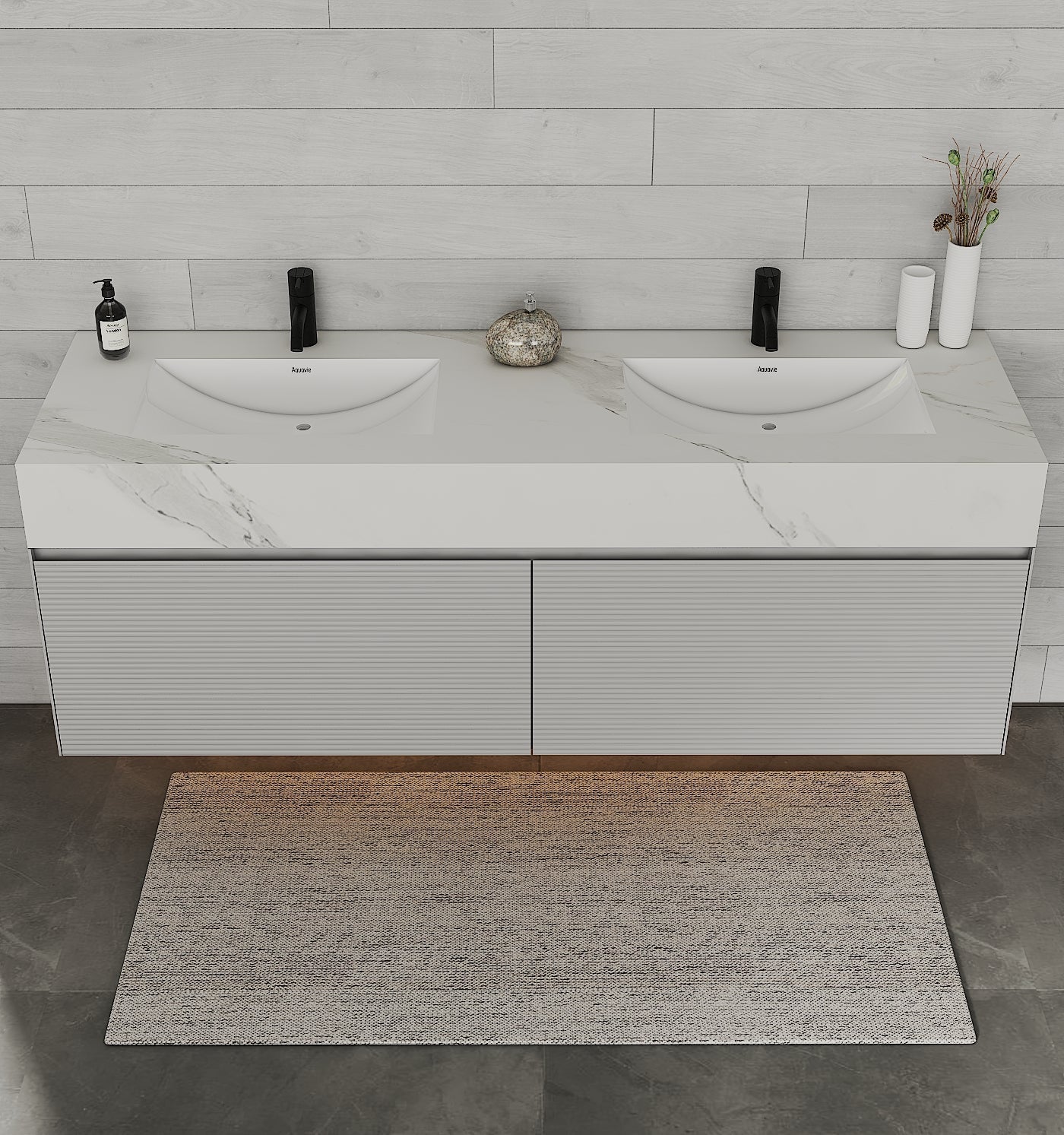 71'' Stone Top with Light Gray Engineered Wood Floating Bathroom Vanity - Vanity71" x 22.5" NeoNova Decor