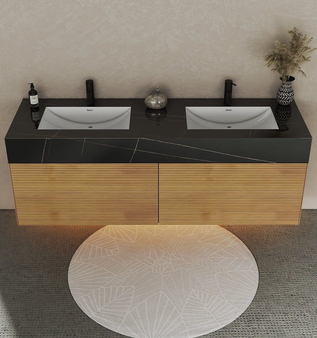 71'' Stone Top with Oak Engineered Wood Floating Bathroom Vanity - Vanity71" x 22.5" NeoNova Decor