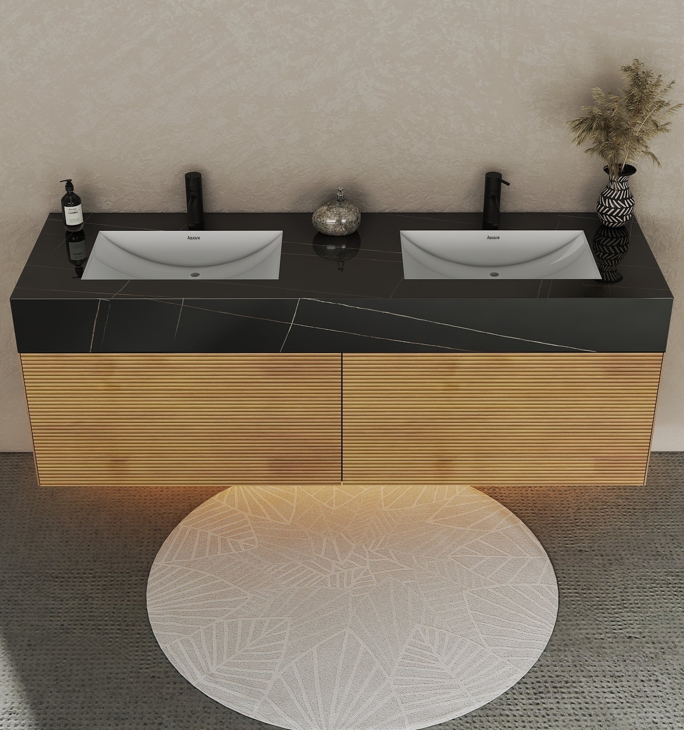 71'' Stone Top with Oak Engineered Wood Floating Bathroom Vanity - Vanity71" x 22.5" NeoNova Decor