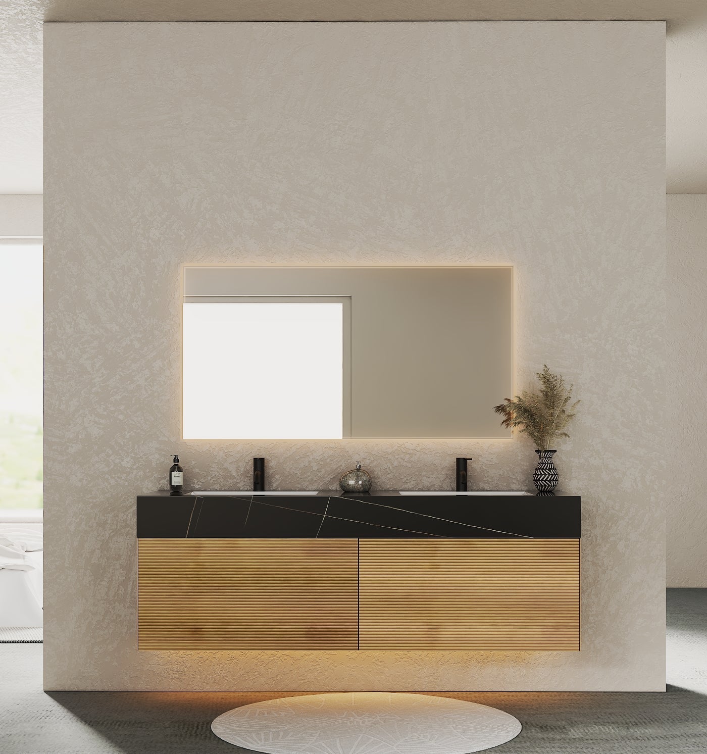 71'' Stone Top with Oak Engineered Wood Floating Bathroom Vanity - Vanity71" x 22.5" NeoNova Decor