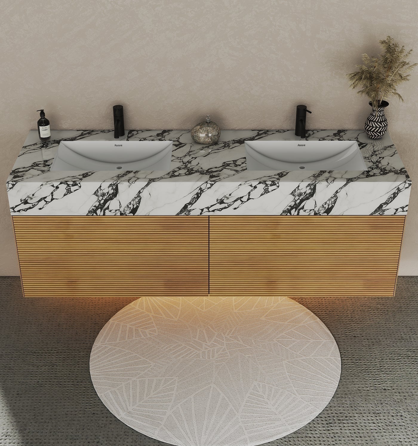 71'' Stone Top with Oak Engineered Wood Floating Bathroom Vanity - Vanity71" x 22.5" NeoNova Decor