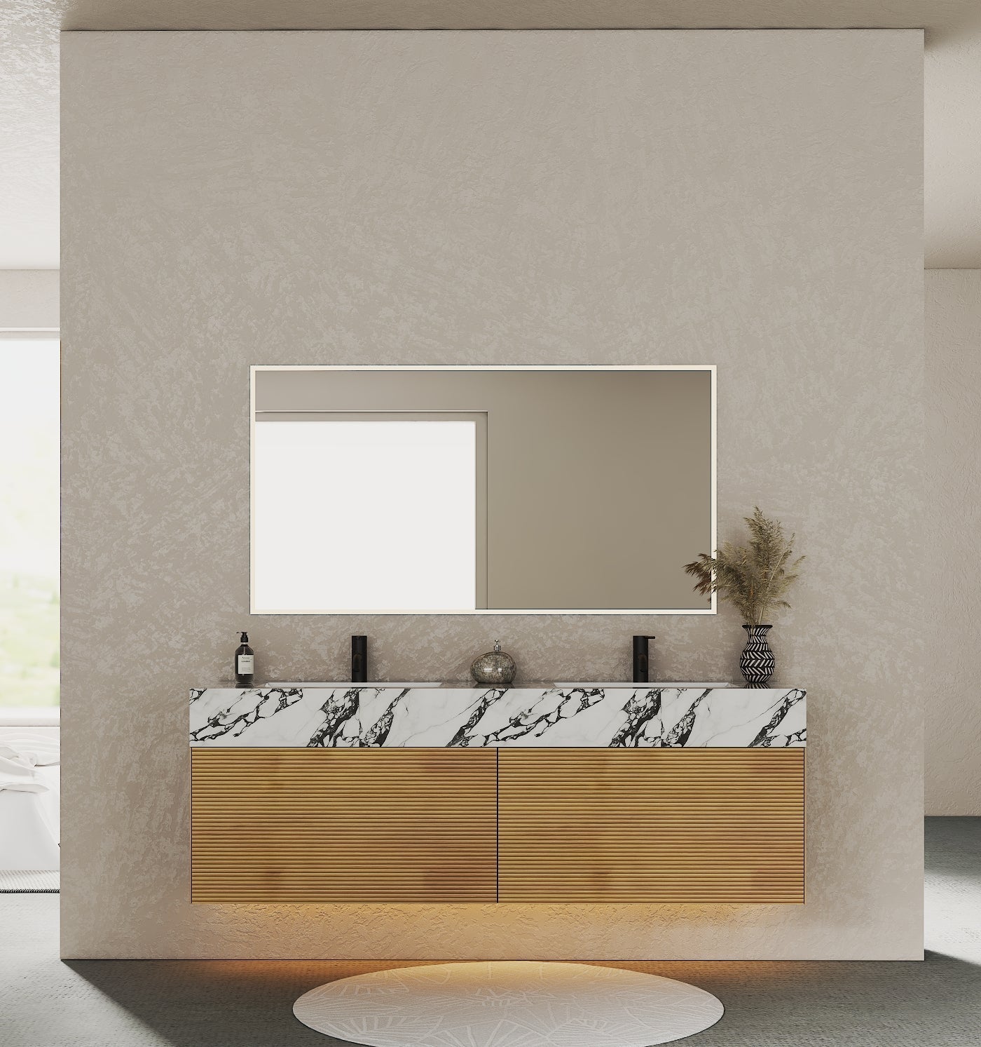 71'' Stone Top with Oak Engineered Wood Floating Bathroom Vanity - Vanity71" x 22.5" NeoNova Decor