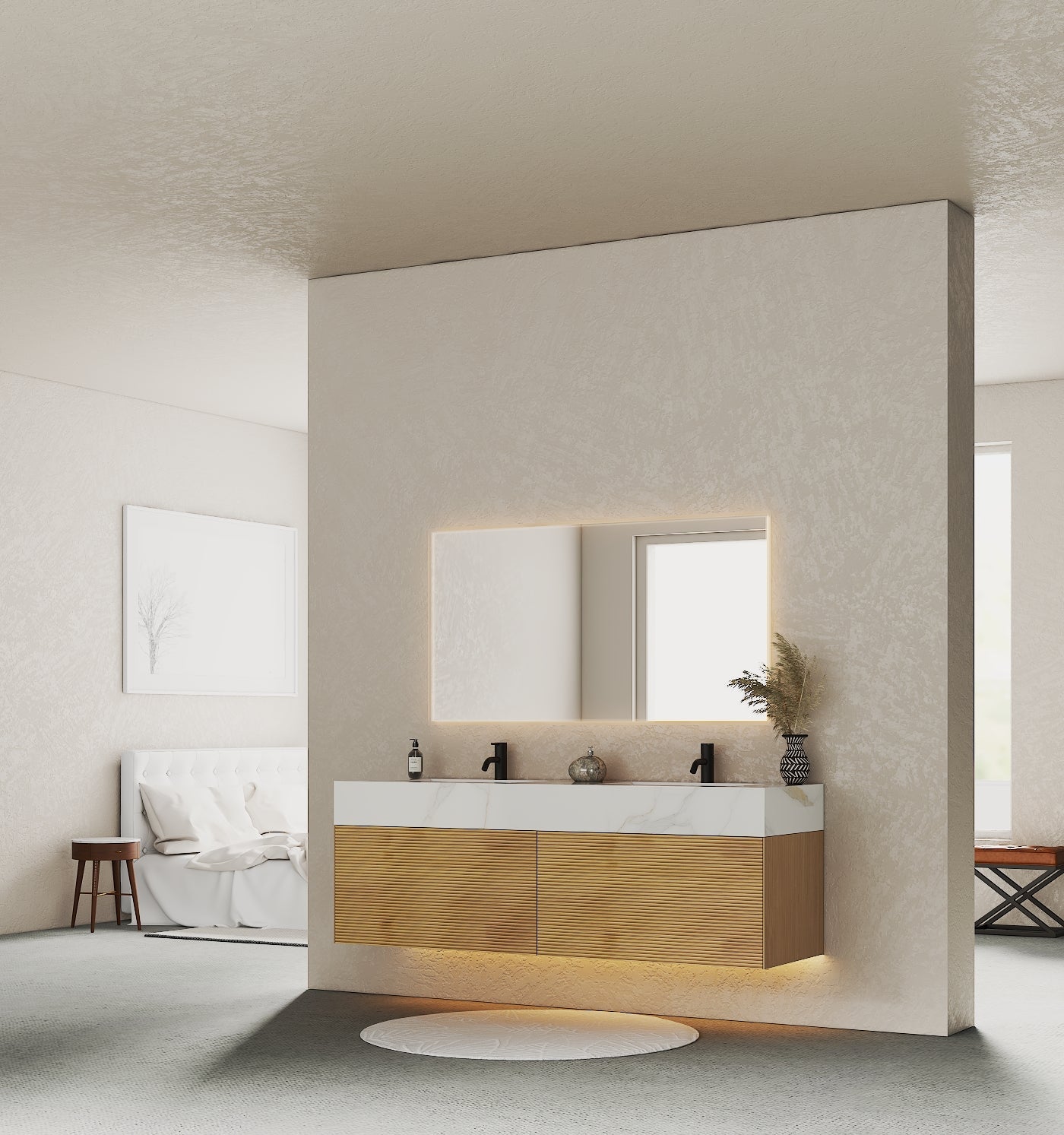 71'' Stone Top with Oak Engineered Wood Floating Bathroom Vanity - Vanity71" x 22.5" NeoNova Decor