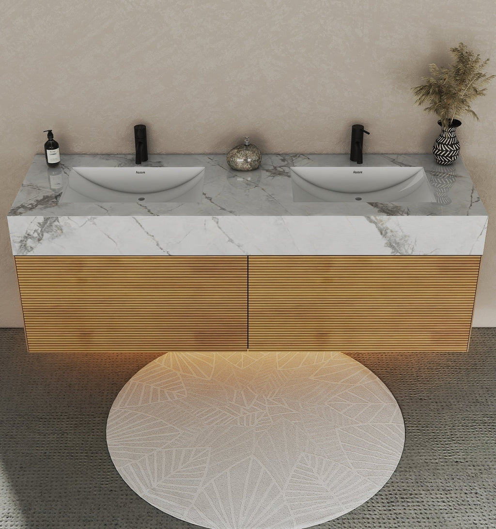 Luxury 71 inch oak bathroom vanity with modern wood finish