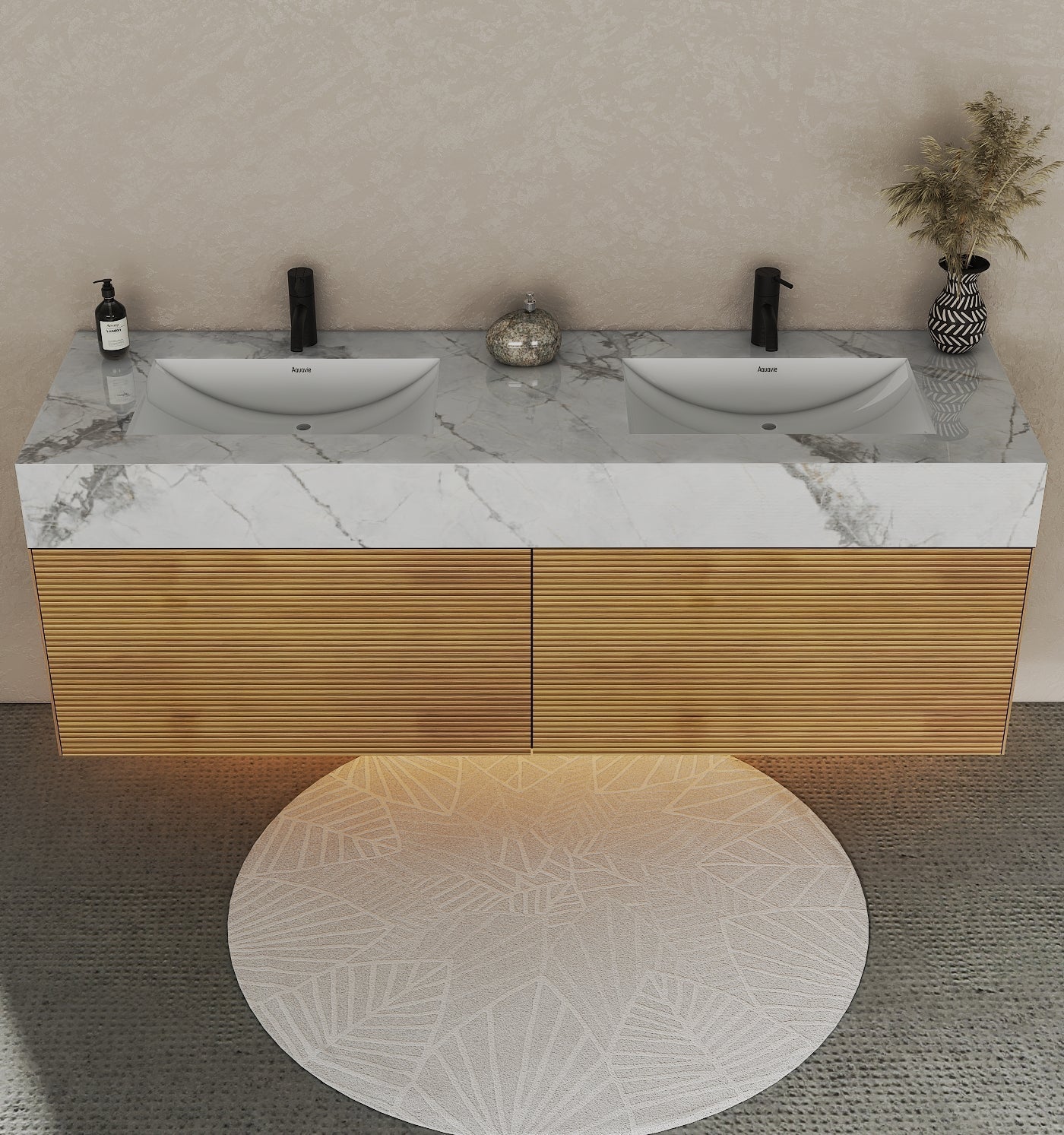 Luxury 71 inch oak bathroom vanity with modern wood finish