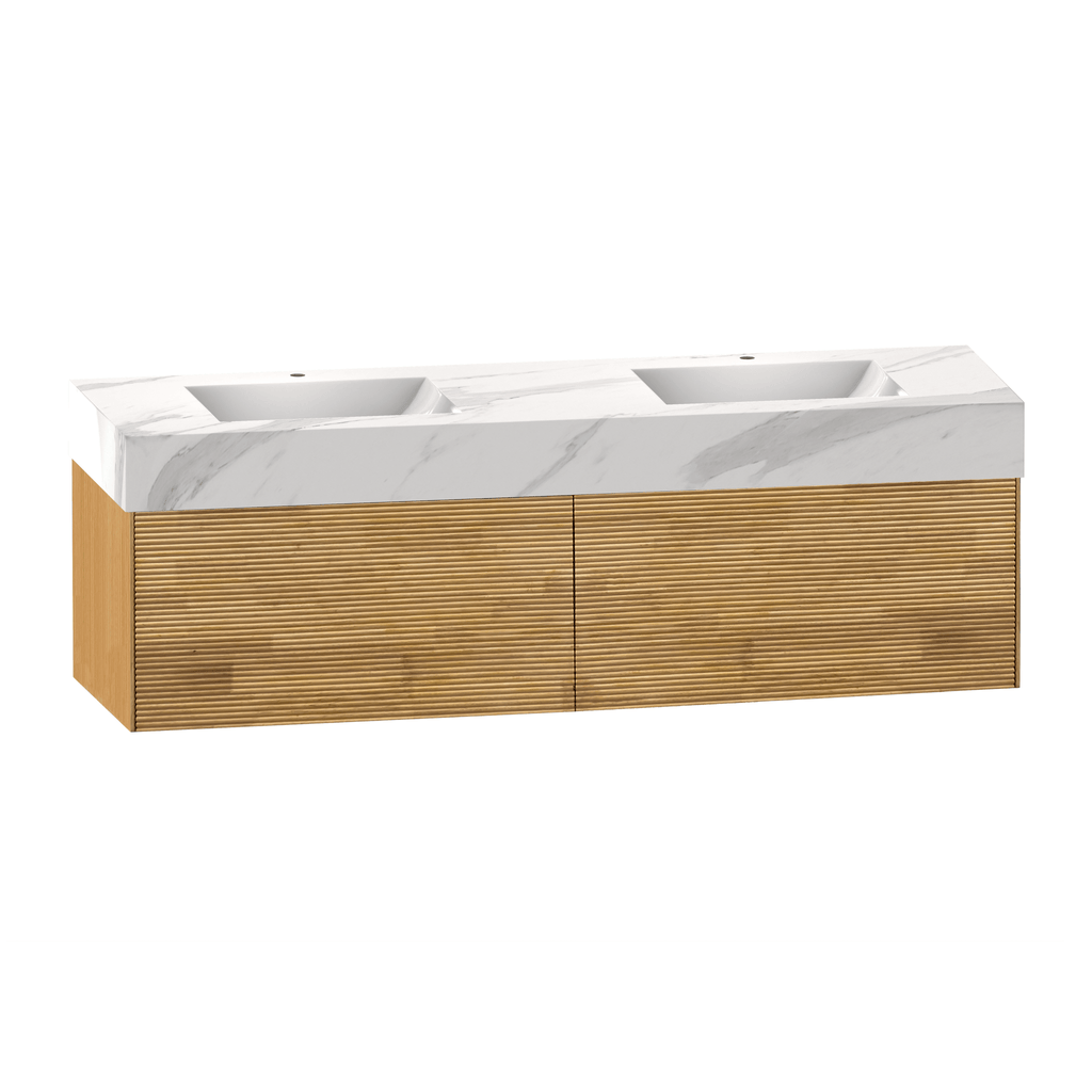 71'' Stone Top with Oak Engineered Wood Floating Bathroom Vanity - Vanity71" x 22.5" NeoNova Decor