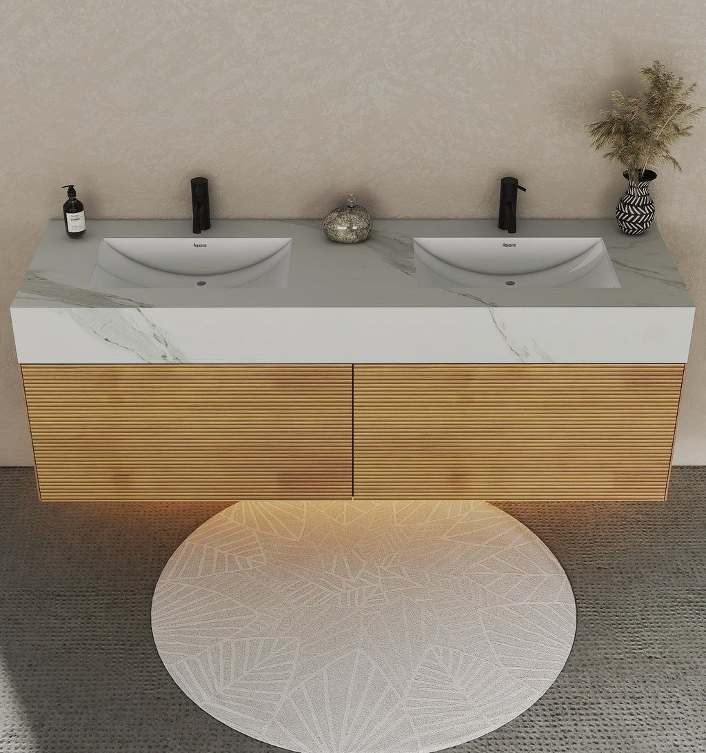 71'' Stone Top with Oak Engineered Wood Floating Bathroom Vanity - Vanity71" x 22.5" NeoNova Decor
