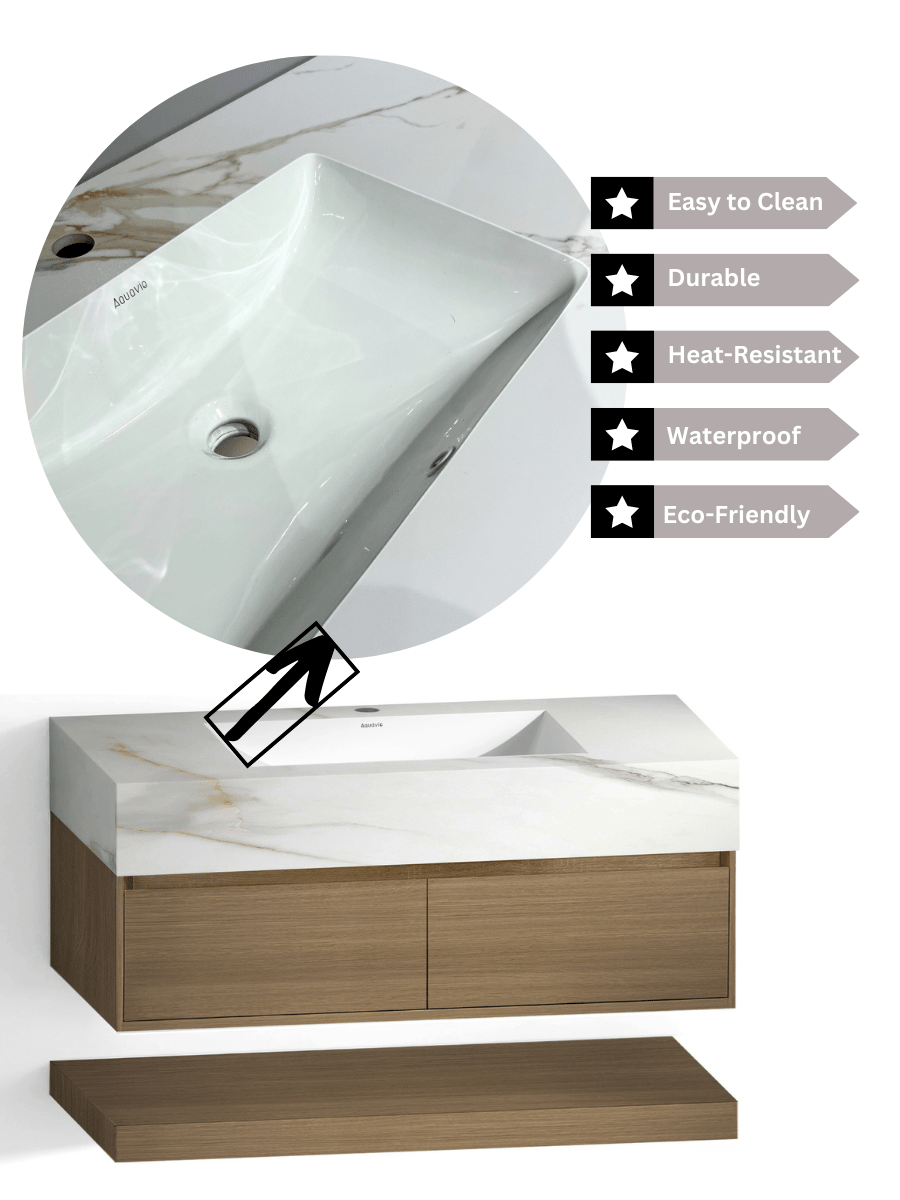 71"/60" Double sink sintered Stone Vanity Top - Various Colors - White Carrara NeoNova Decor