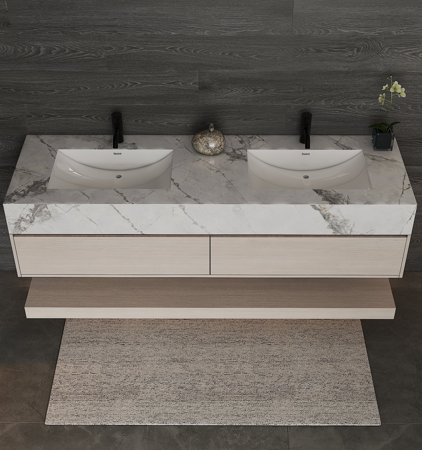 71''，60” Double Sink Stone Top with Hotel - Style Floating Bathroom Vanity - VanityAGHTQ NeoNova Decor