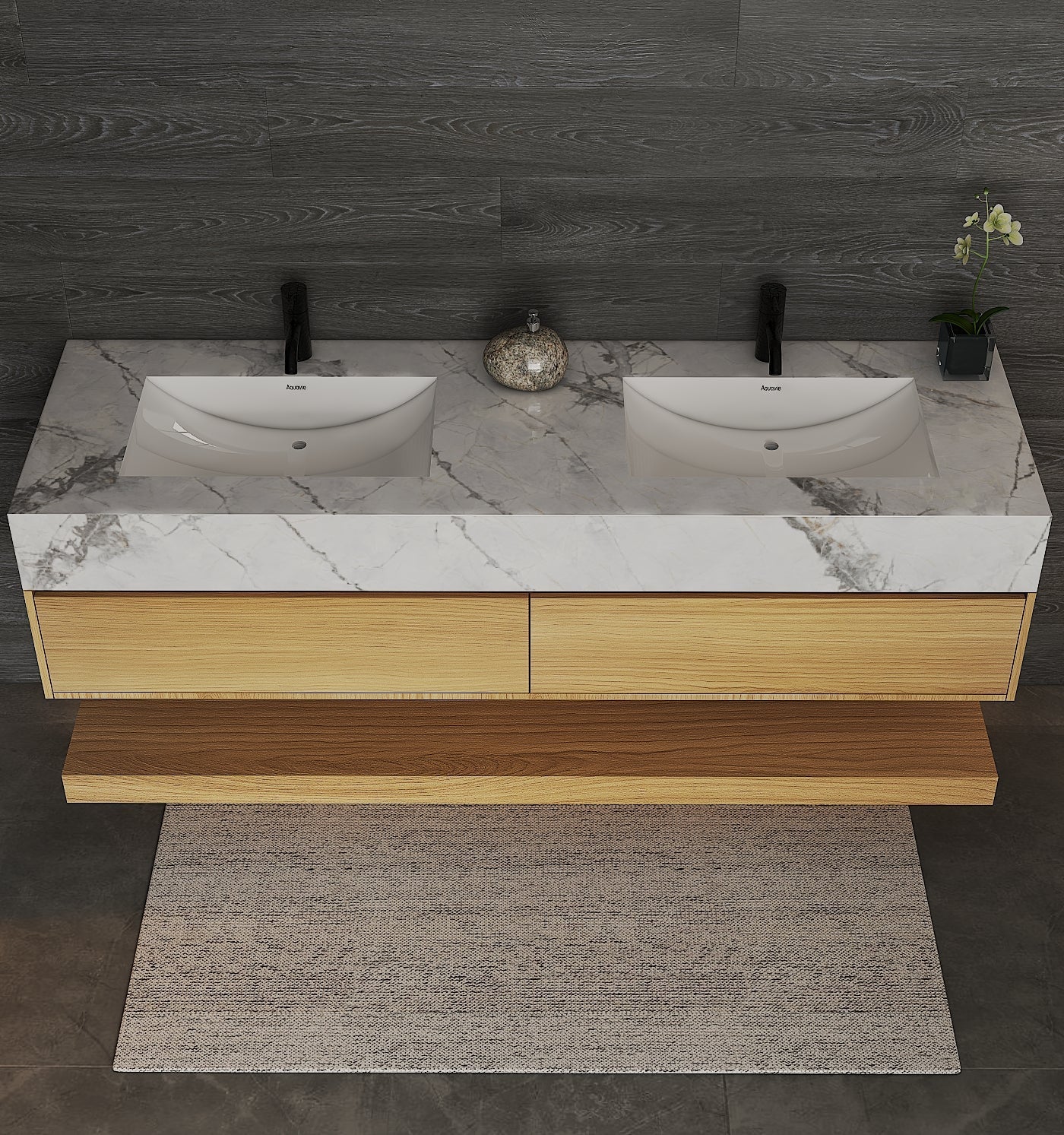 71''，60” Double Sink Stone Top with Hotel - Style Floating Bathroom Vanity - VanityHHT NeoNova Decor